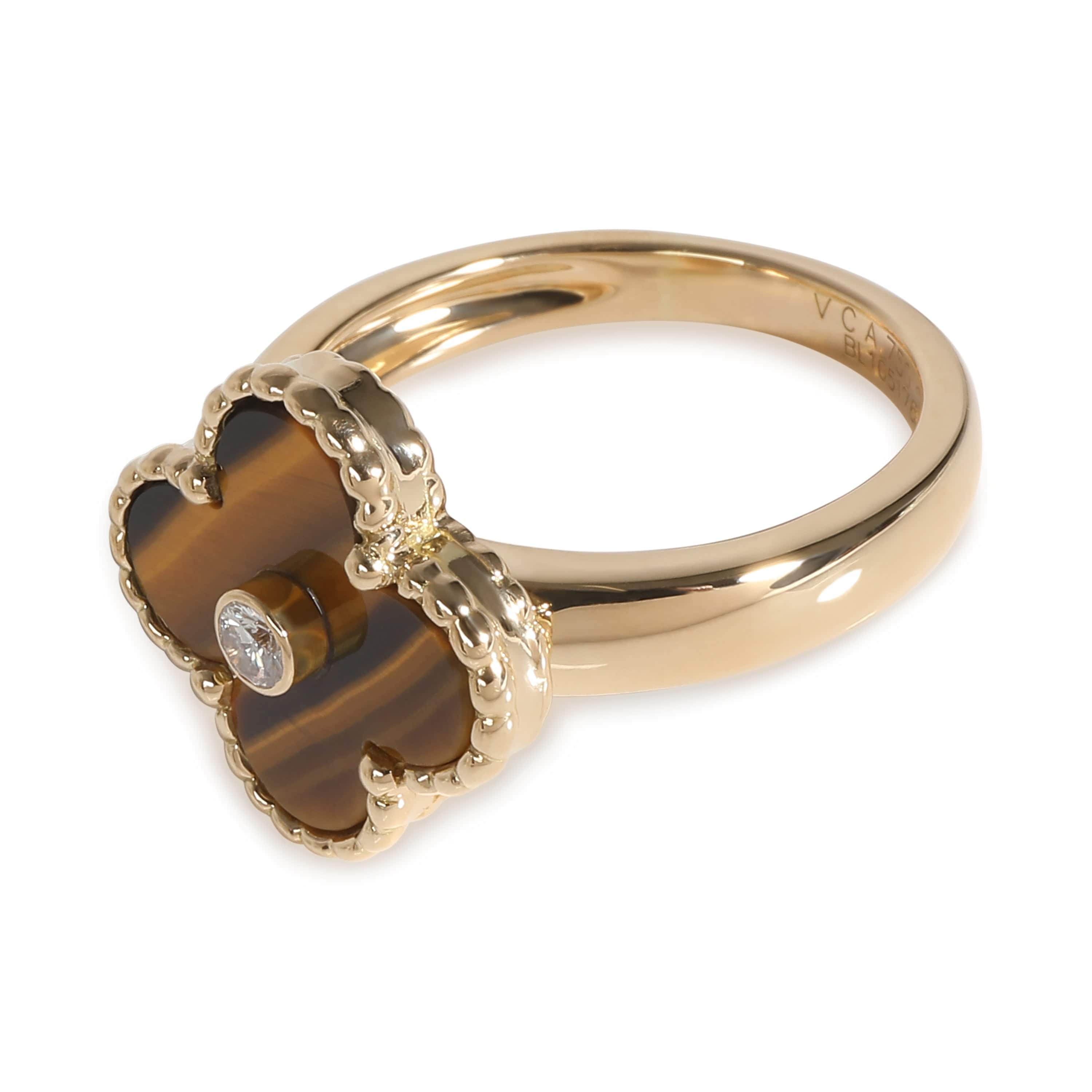 Van Cleef & Arpels Alhambra Tigers Eye Ring in 18k Yellow Gold 0.05 CTW