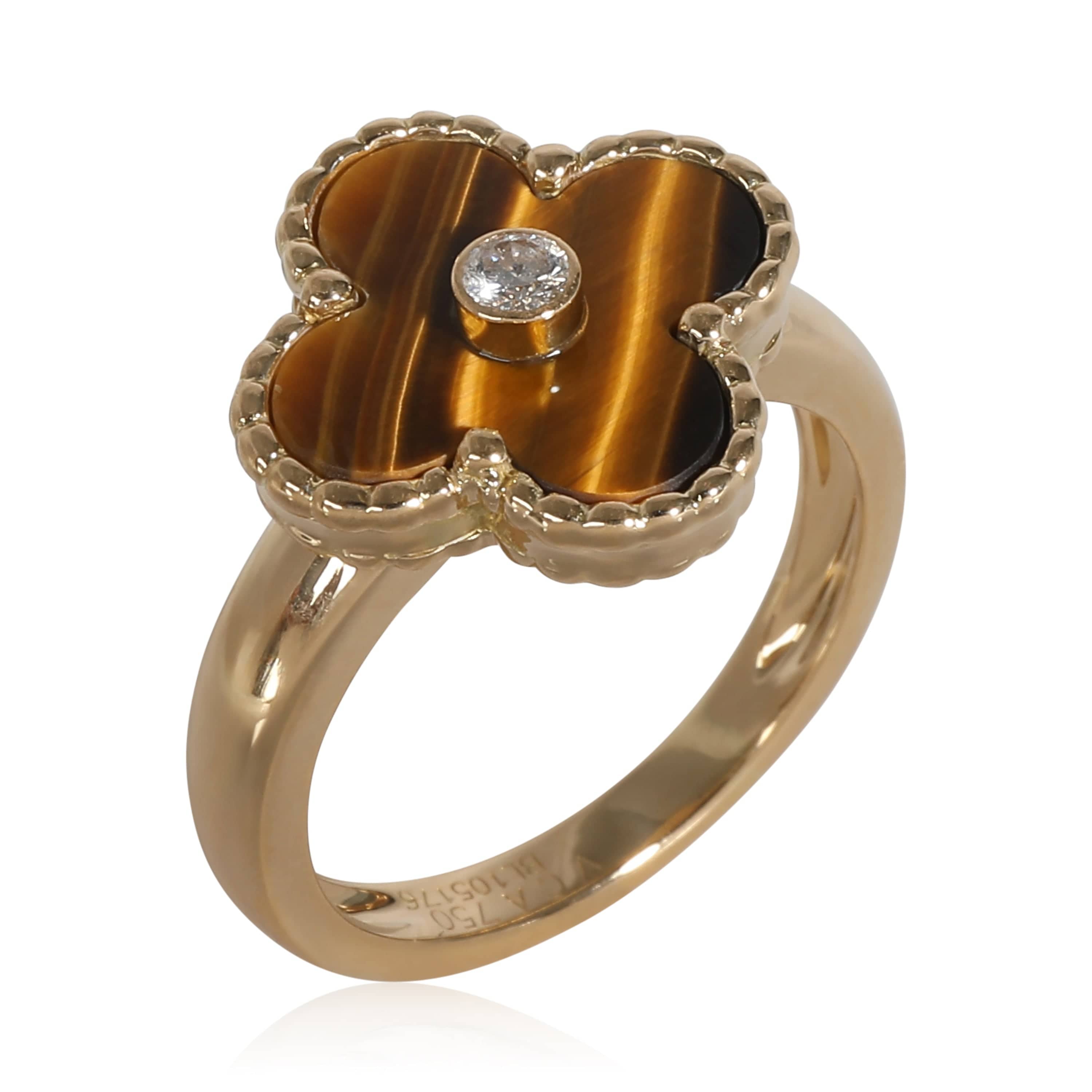 Van Cleef & Arpels Alhambra Tigers Eye Ring in 18k Yellow Gold 0.05 CTW