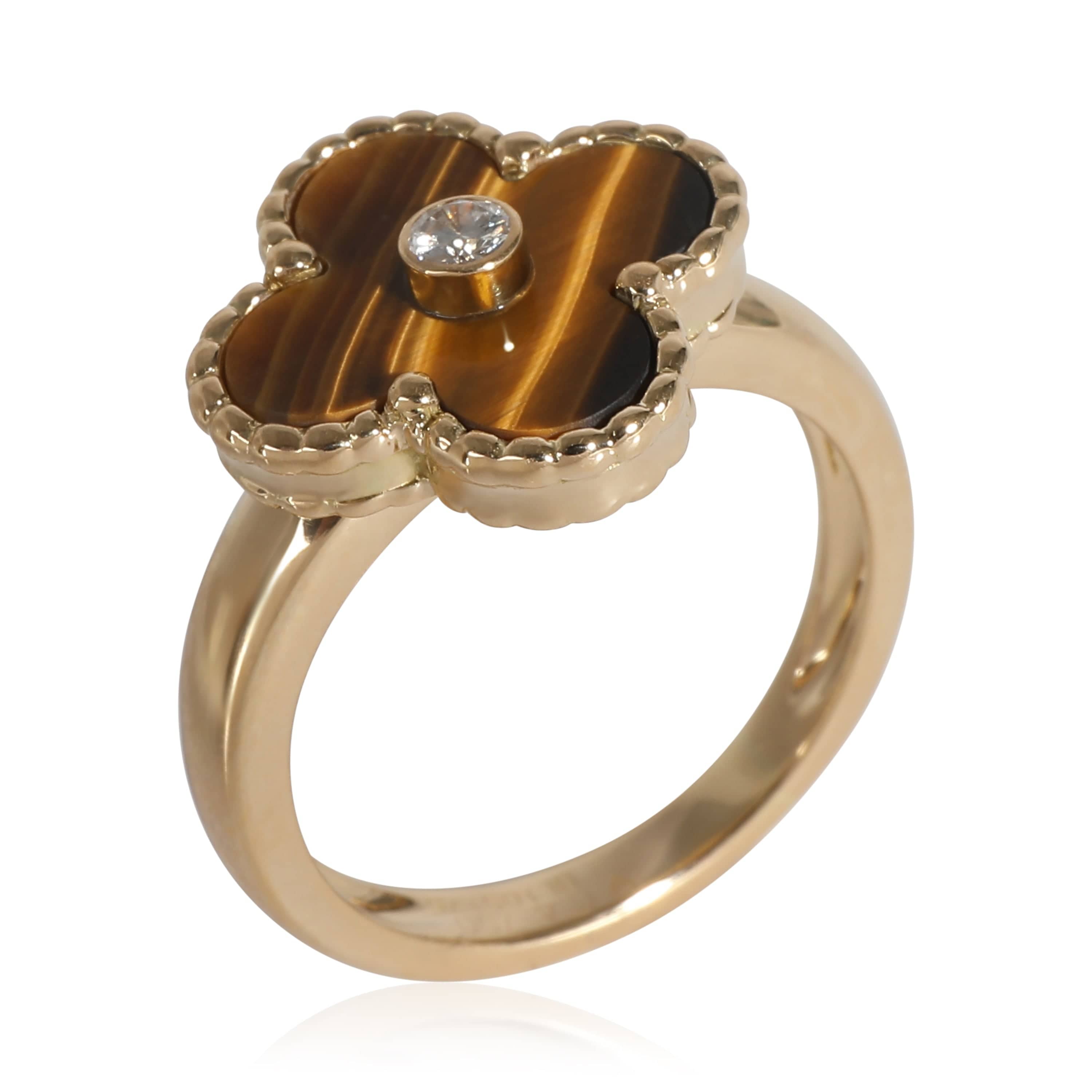 Van Cleef & Arpels Alhambra Tigers Eye Ring in 18k Yellow Gold 0.05 CTW