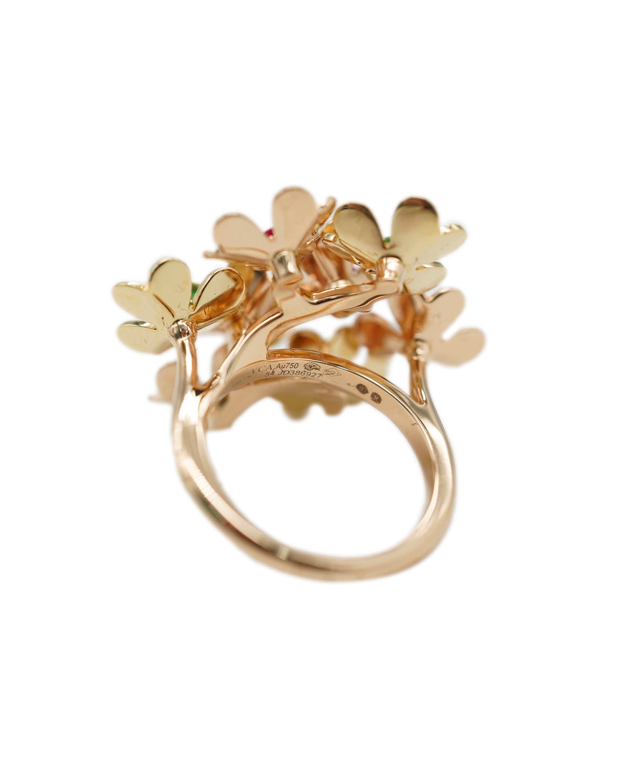 Van Cleef 0000-Van Cleef And Arples Rose Gold Flower Ring With Pink And Green