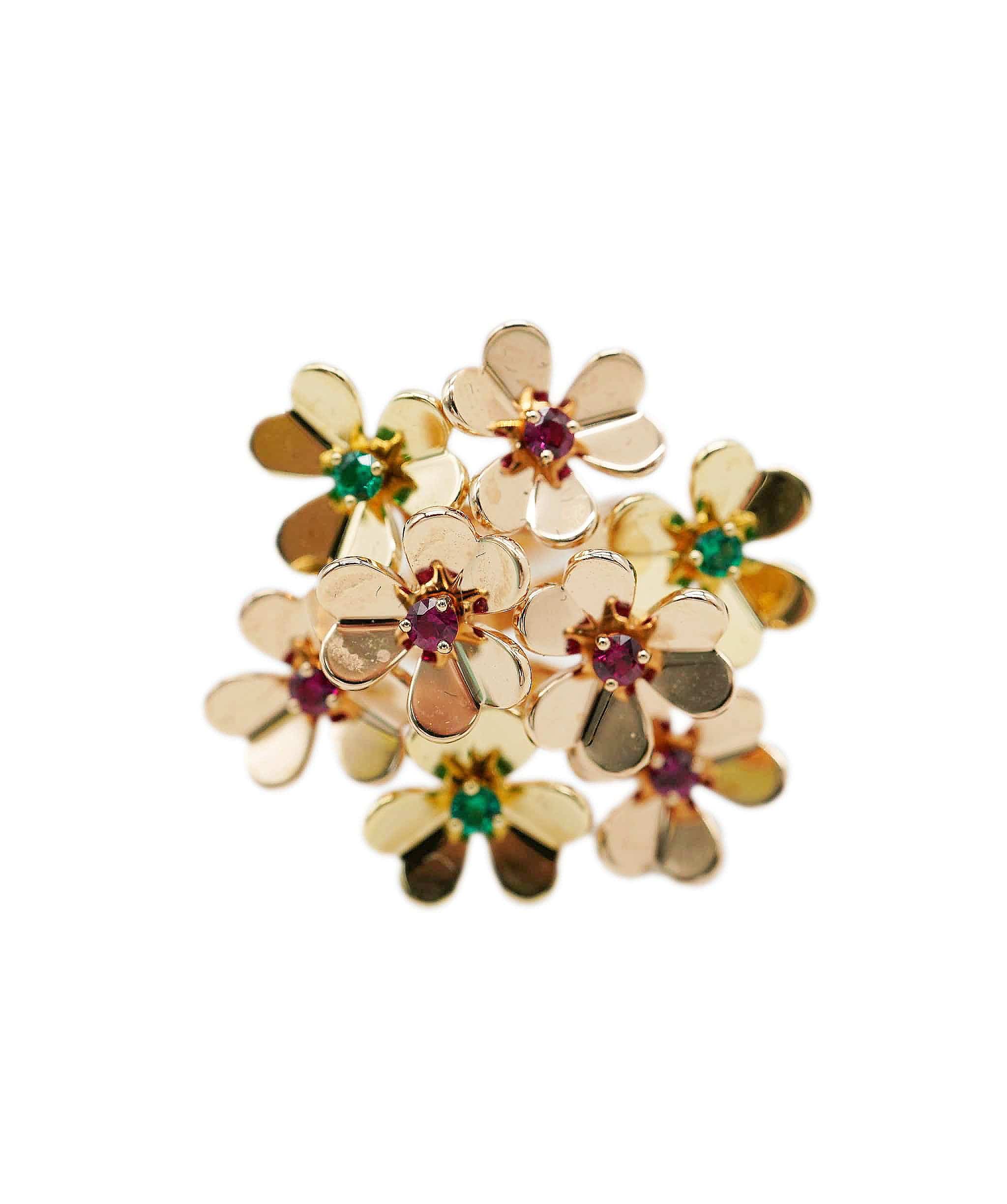 Van Cleef 0000-Van Cleef And Arples Rose Gold Flower Ring With Pink And Green