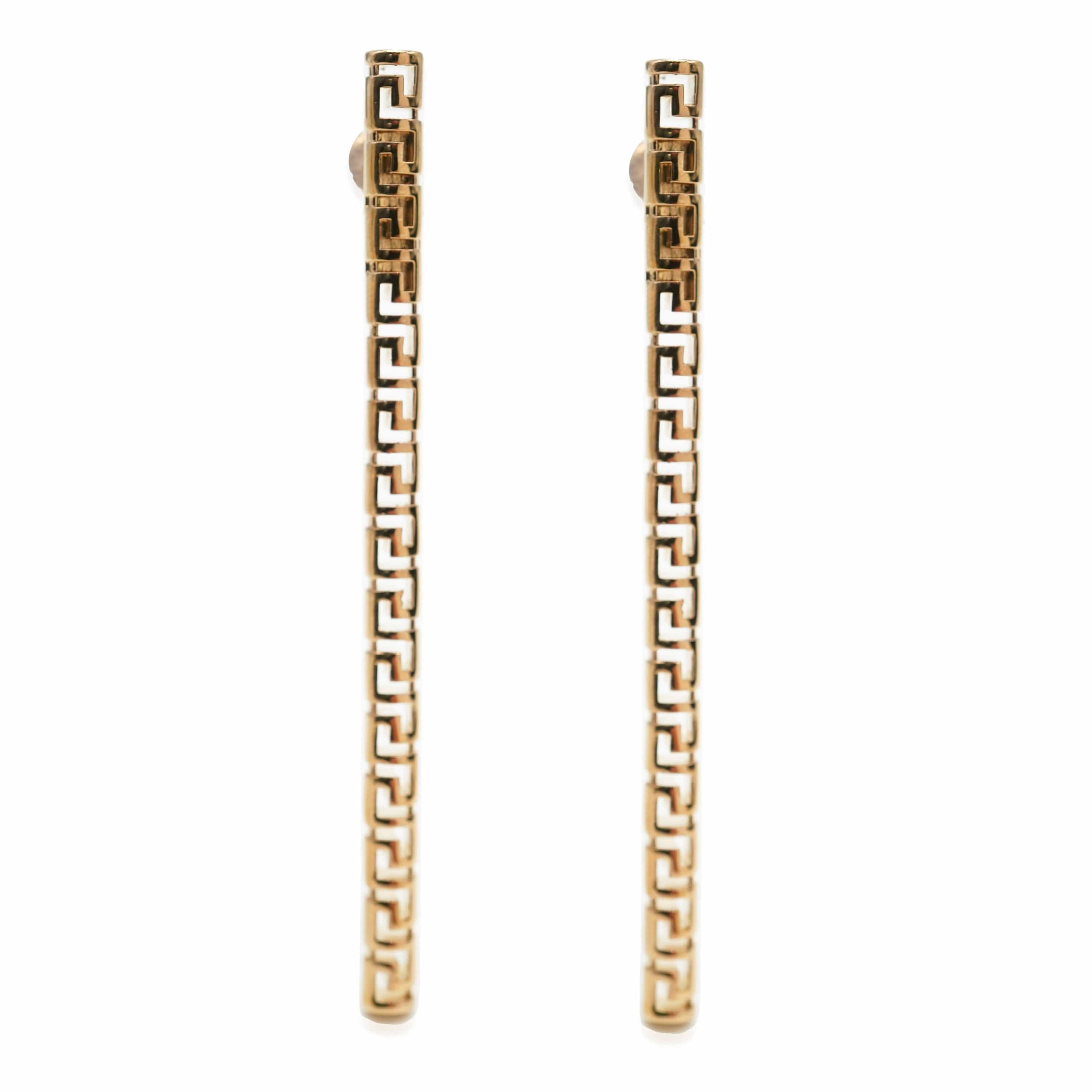 Versace La Medusa Greca Asymmetric Gold Tone Drop Earrings