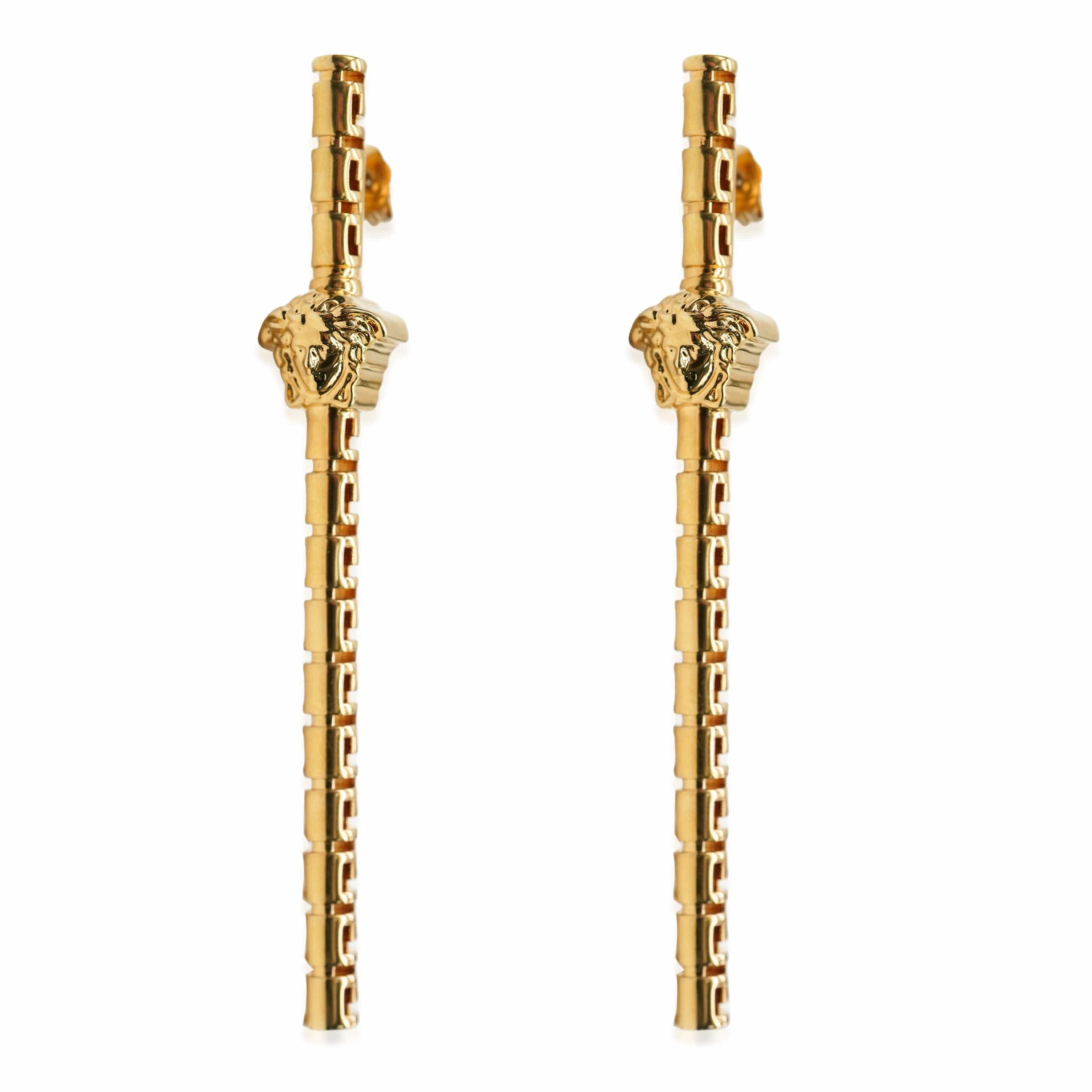 Versace La Medusa Greca Asymmetric Gold Tone Drop Earrings