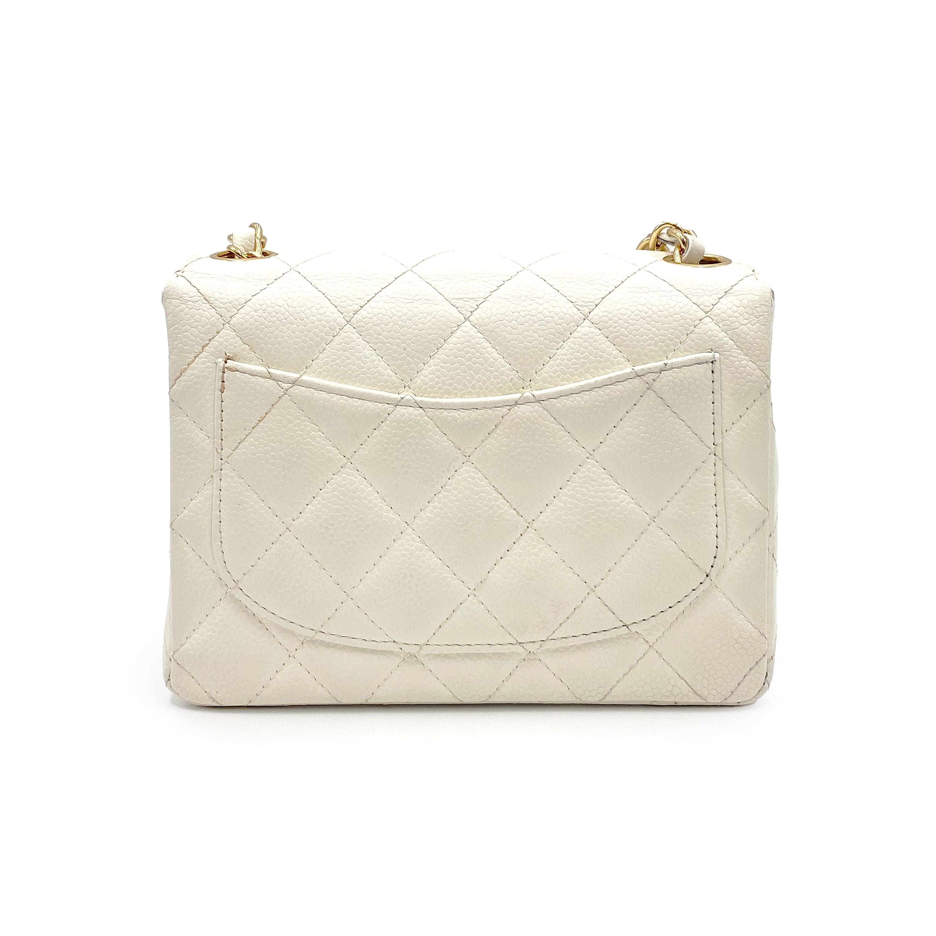 VINTAGE LOVER PURPOSE CHANEL MINI SQUARE 17 CHAIN SHOULDER BAG WHITE CAVIAR SKIN 90225761