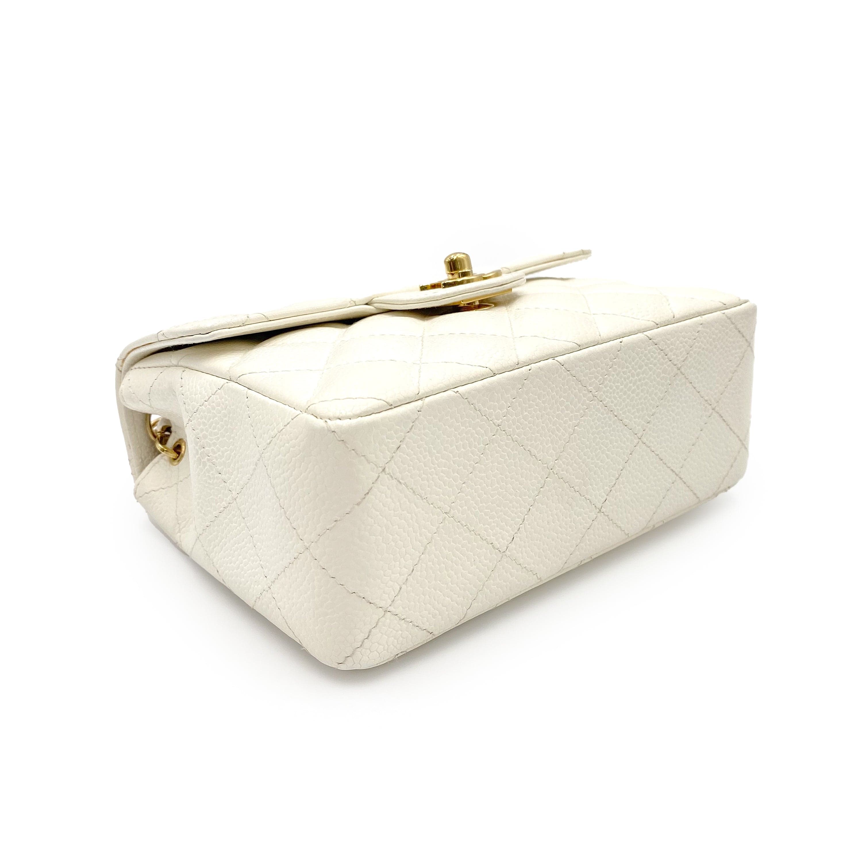 VINTAGE LOVER PURPOSE CHANEL MINI SQUARE 17 CHAIN SHOULDER BAG WHITE CAVIAR SKIN 90225761