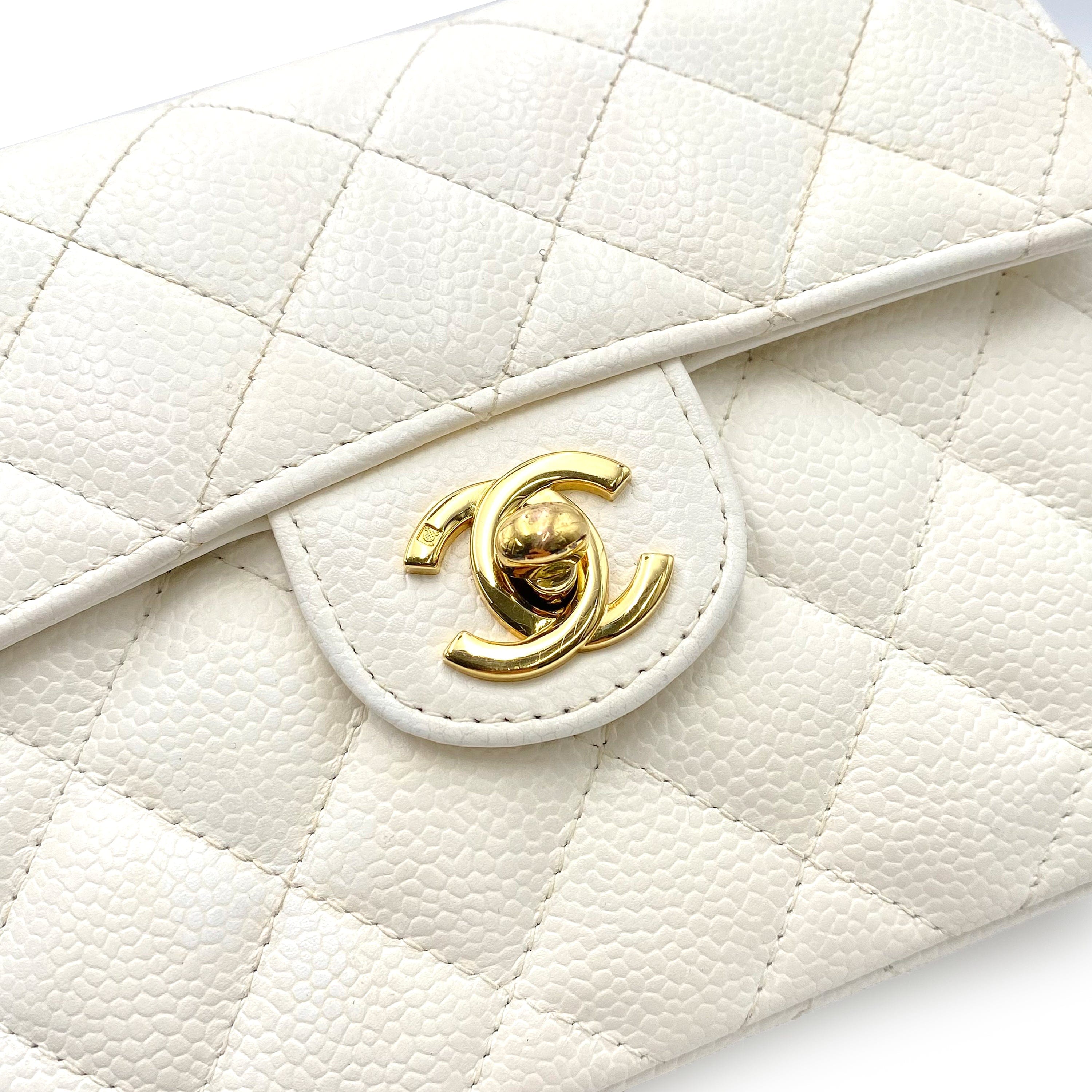 VINTAGE LOVER PURPOSE CHANEL MINI SQUARE 17 CHAIN SHOULDER BAG WHITE CAVIAR SKIN 90225761