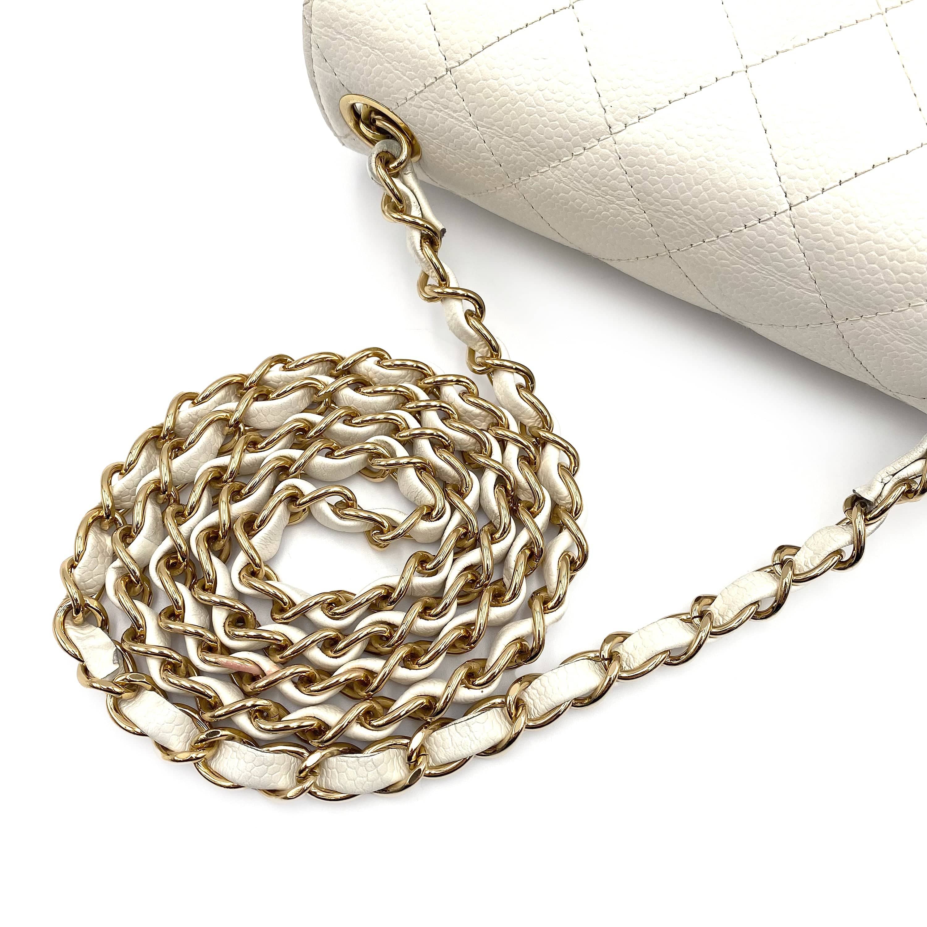 VINTAGE LOVER PURPOSE CHANEL MINI SQUARE 17 CHAIN SHOULDER BAG WHITE CAVIAR SKIN 90225761