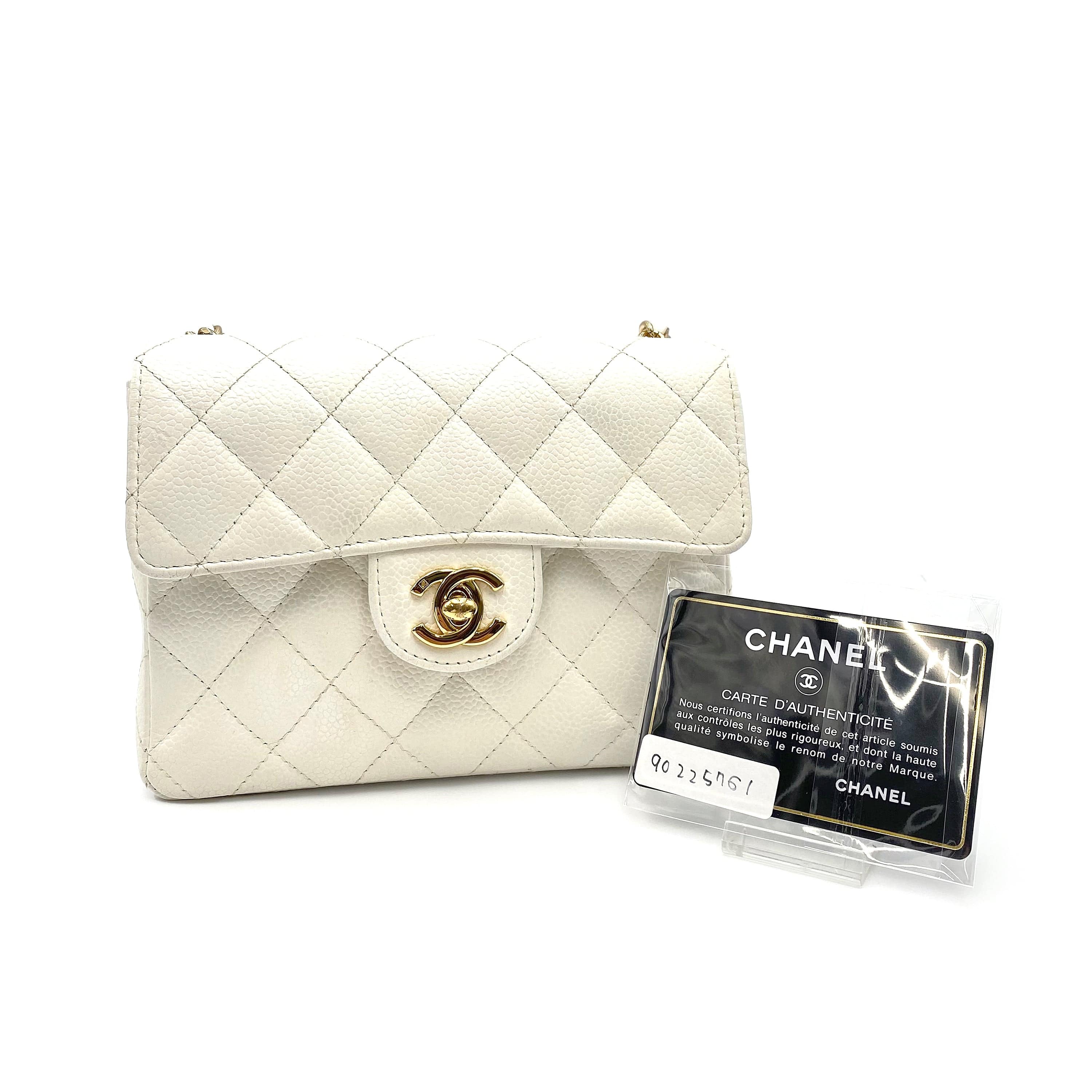 VINTAGE LOVER PURPOSE CHANEL MINI SQUARE 17 CHAIN SHOULDER BAG WHITE CAVIAR SKIN 90225761