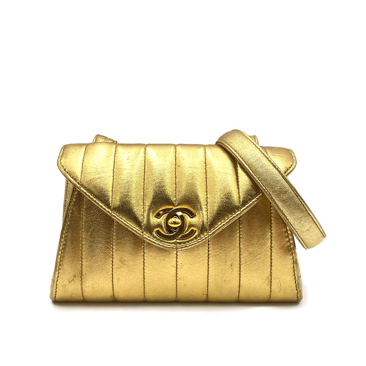 VINTAGE LOVER PURPOSE CHANEL VINTAGE CHEVRON SHOULDER BAG GOLD LAMB SKIN 90237391