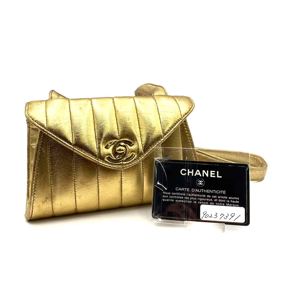 VINTAGE LOVER PURPOSE CHANEL VINTAGE CHEVRON SHOULDER BAG GOLD LAMB SKIN 90237391