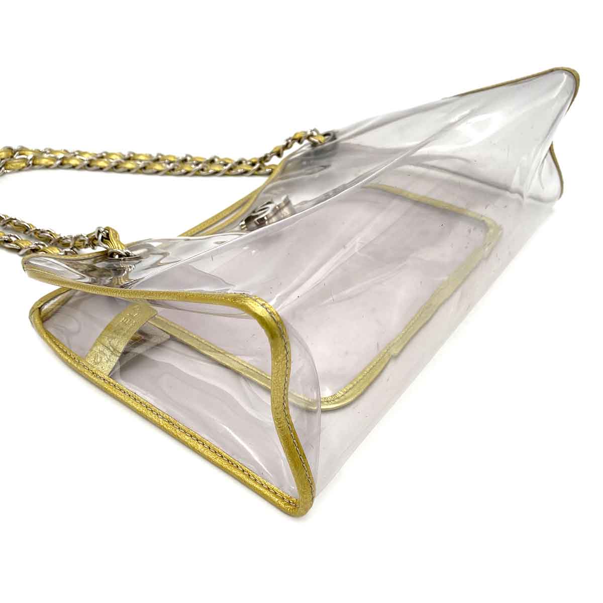 VINTAGE LOVER PURPOSE CHANEL VINTAGE COCOMARK CLEAR CHAIN TOTE BAG GOLD VINYL SHW 90237903