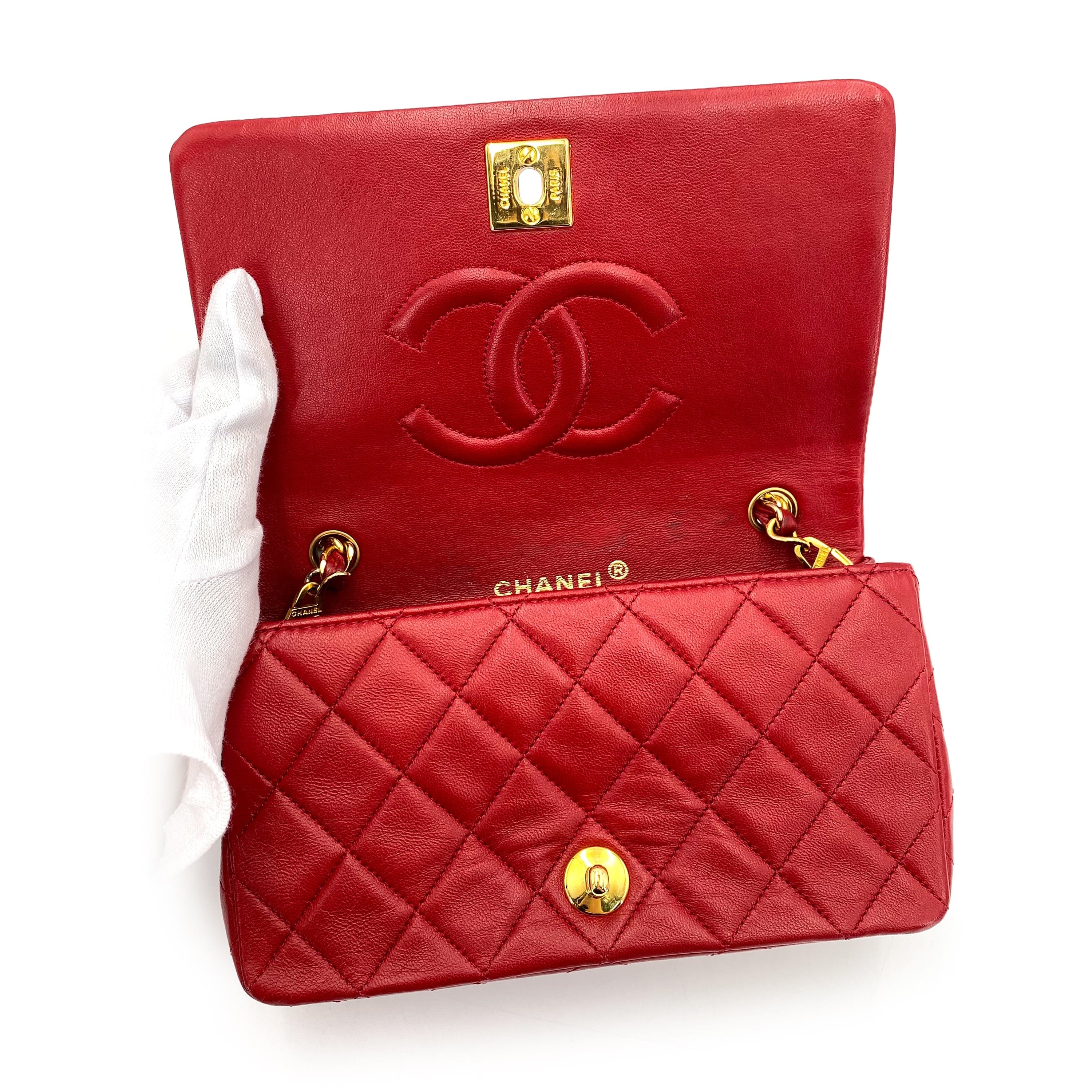 VINTAGE LOVER PURPOSE CHANEL VINTAGE MINI FULL FLAP CHAIN SHOULDER BAG RED LAMB SKIN 90238987