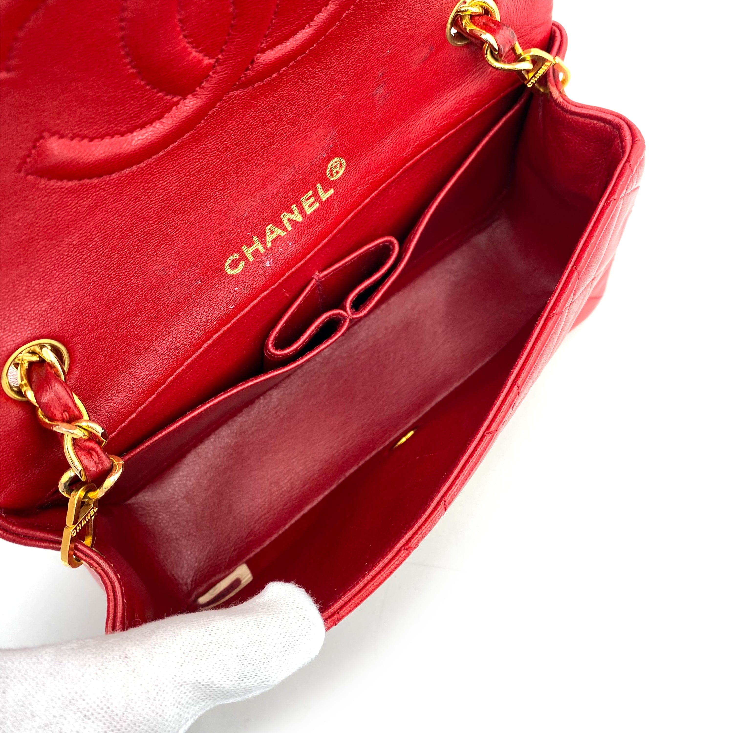 VINTAGE LOVER PURPOSE CHANEL VINTAGE MINI FULL FLAP CHAIN SHOULDER BAG RED LAMB SKIN 90238987