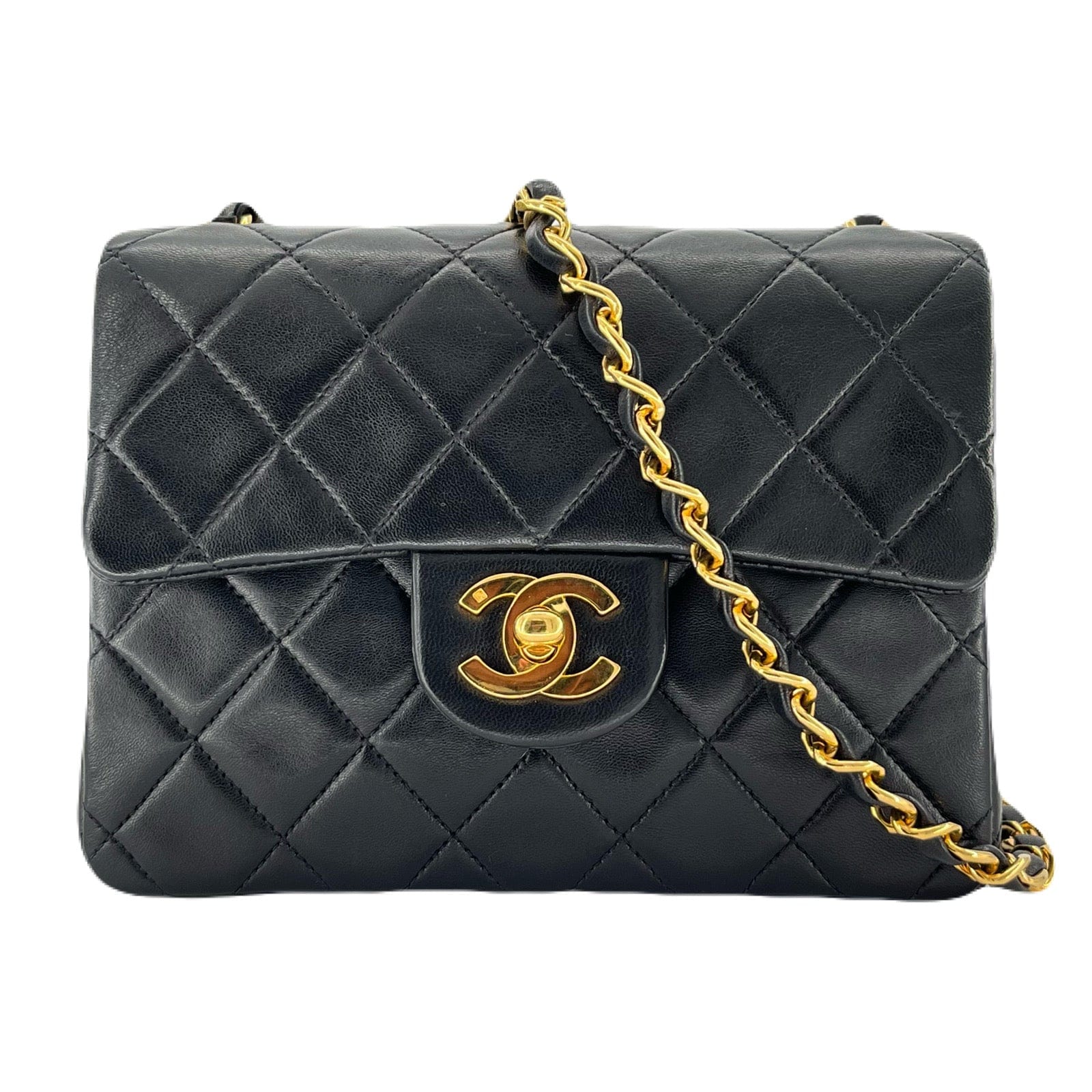 VINTAGE LOVER PURPOSE CHANEL VINTAGE MINI SQUARE 17 CHAIN SHOULDER BAG BLACK LAMB SKIN 90209424