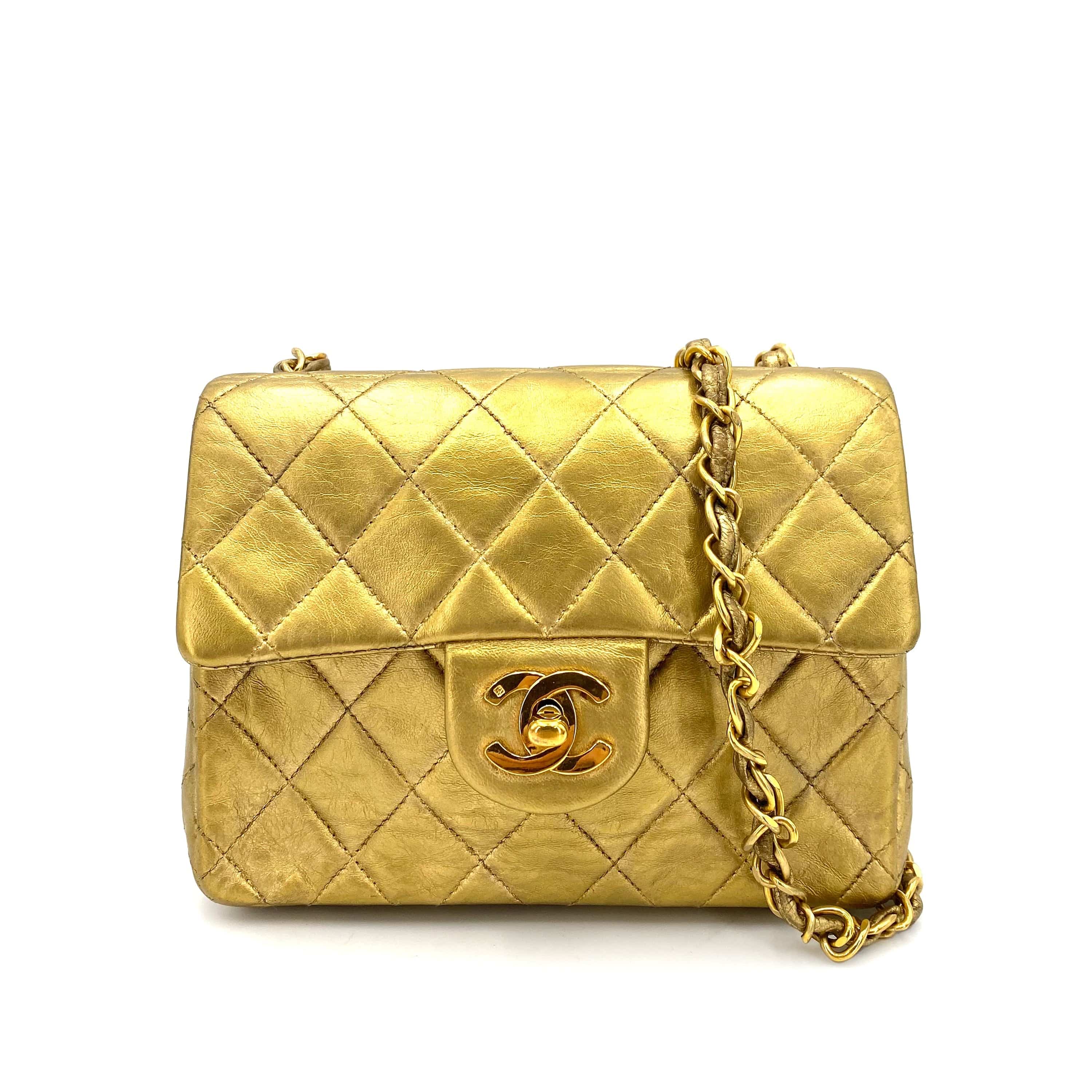 VINTAGE LOVER PURPOSE CHANEL VINTAGE MINI SQUARE 17 CHAIN SHOULDER BAG GOLD LAMB SKIN 90239423