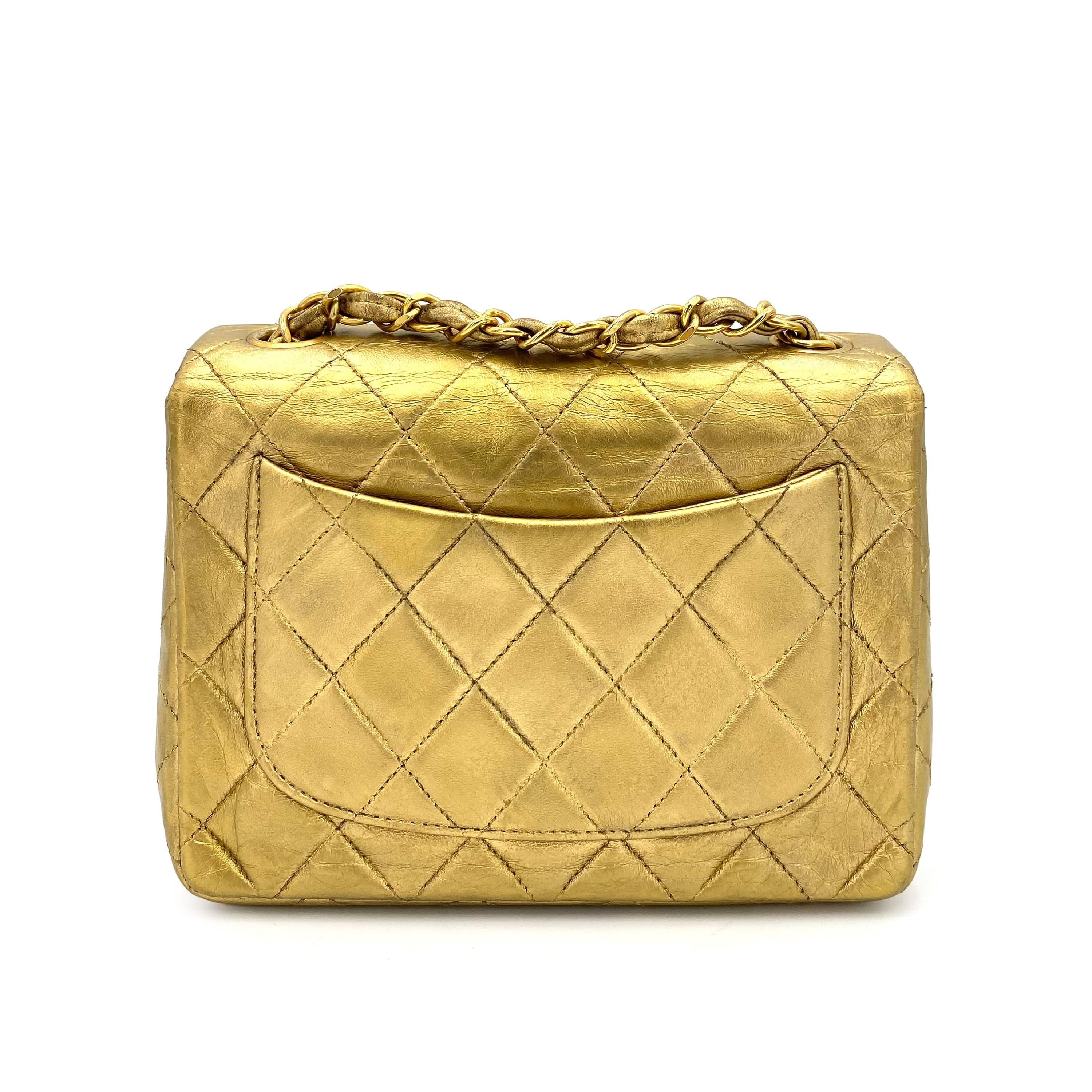 VINTAGE LOVER PURPOSE CHANEL VINTAGE MINI SQUARE 17 CHAIN SHOULDER BAG GOLD LAMB SKIN 90239423