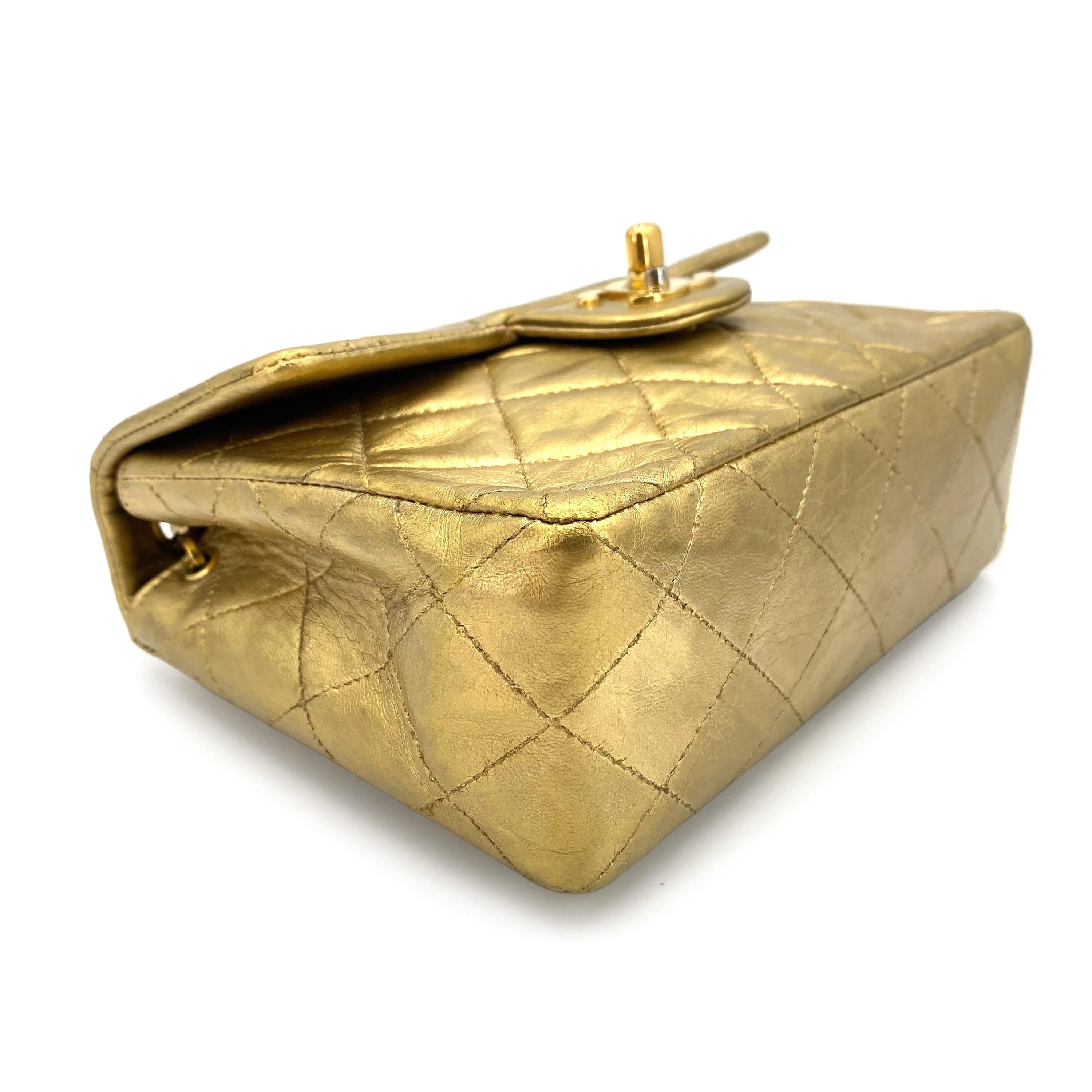 VINTAGE LOVER PURPOSE CHANEL VINTAGE MINI SQUARE 17 CHAIN SHOULDER BAG GOLD LAMB SKIN 90239423