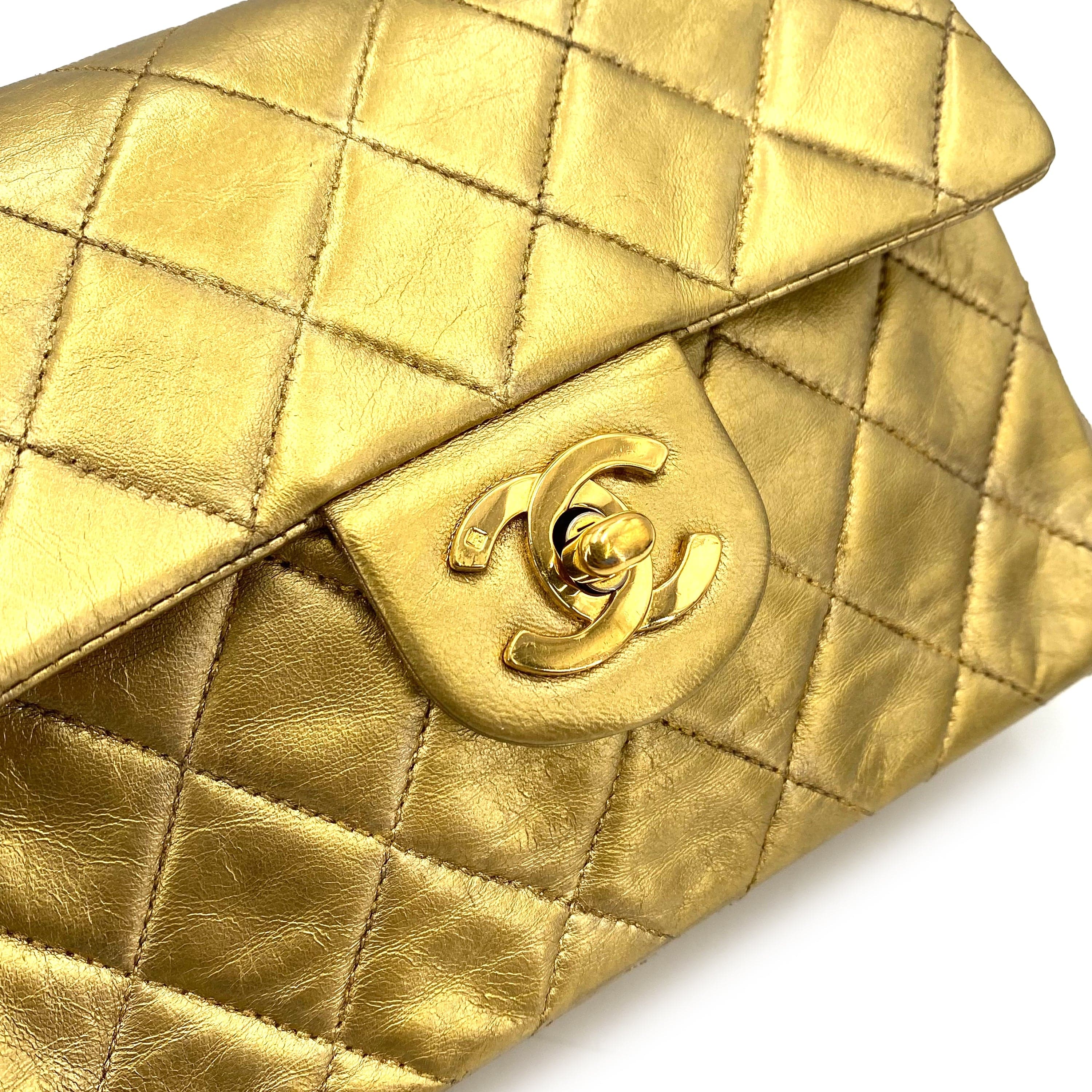 VINTAGE LOVER PURPOSE CHANEL VINTAGE MINI SQUARE 17 CHAIN SHOULDER BAG GOLD LAMB SKIN 90239423