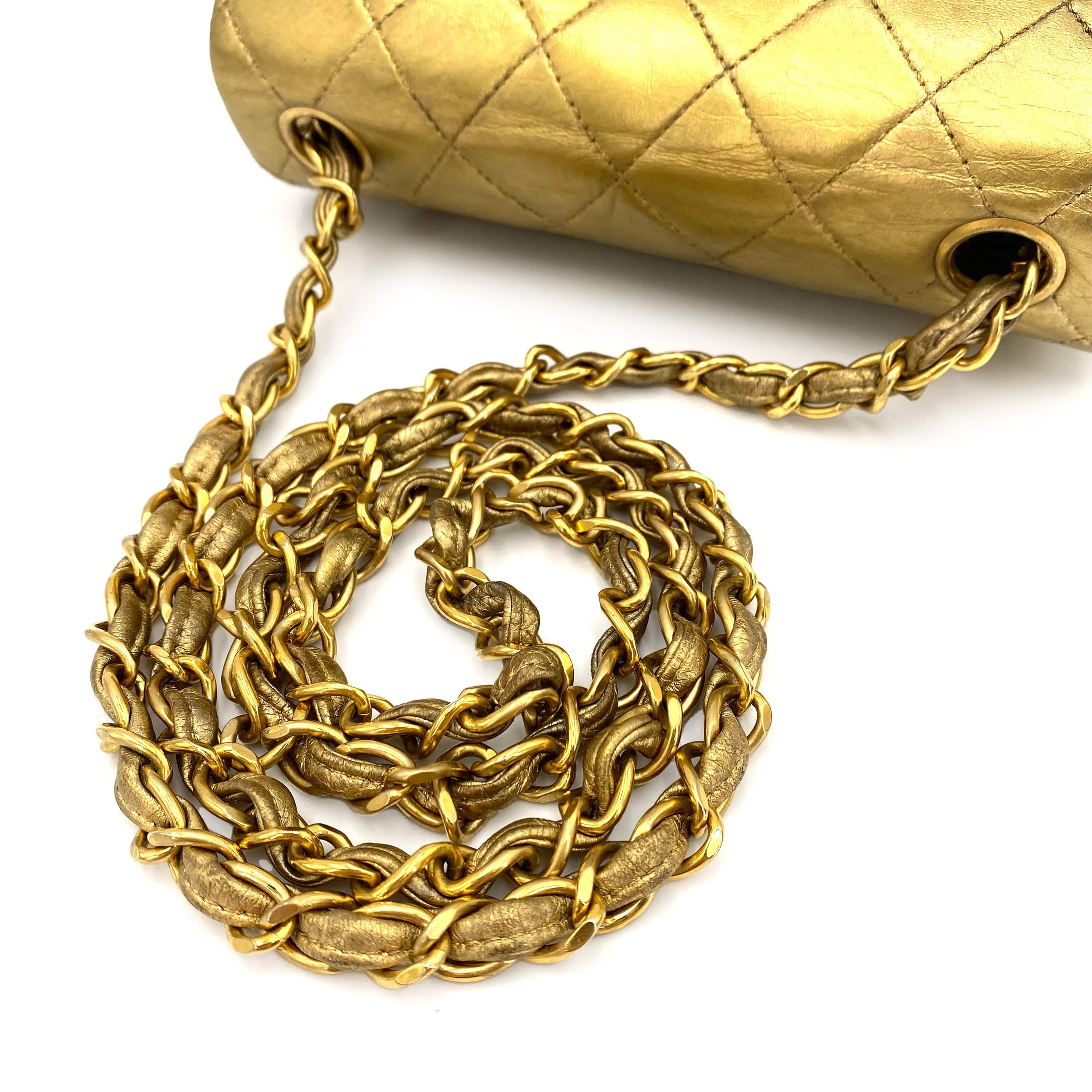 VINTAGE LOVER PURPOSE CHANEL VINTAGE MINI SQUARE 17 CHAIN SHOULDER BAG GOLD LAMB SKIN 90239423