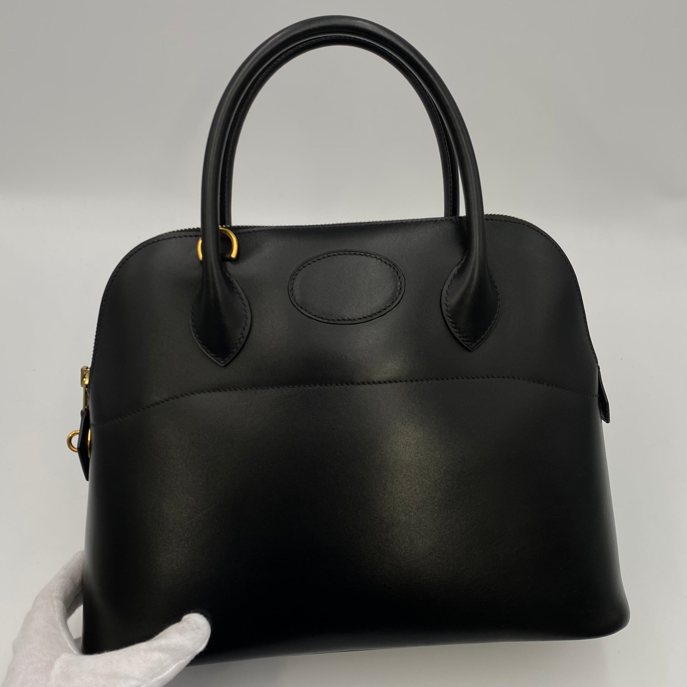 VINTAGE LOVER PURPOSE HERMES BOLIDE 31 BLACK BOXCALF HAND SHOULDER BAG □D 90219235