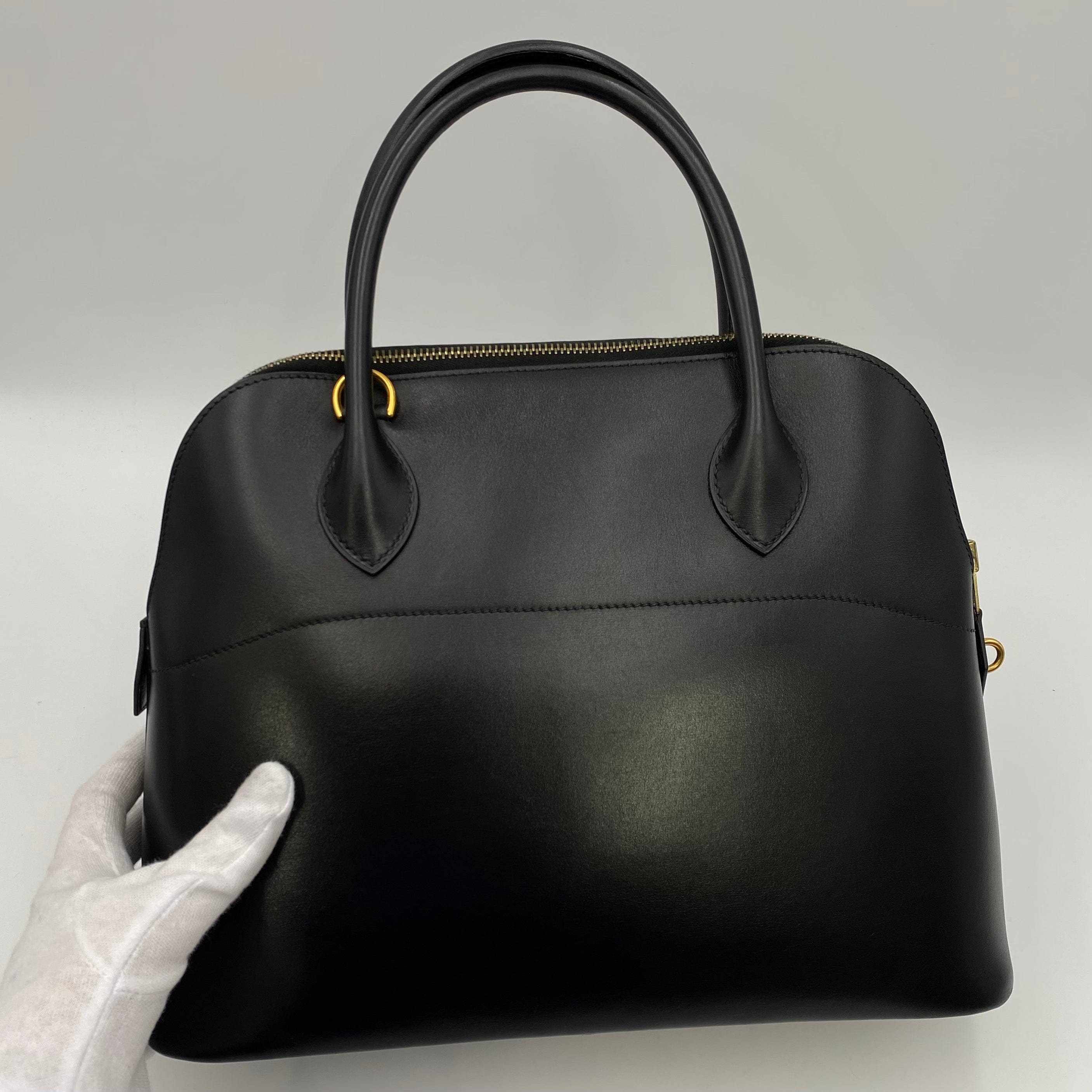 VINTAGE LOVER PURPOSE HERMES BOLIDE 31 BLACK BOXCALF HAND SHOULDER BAG □D 90219235