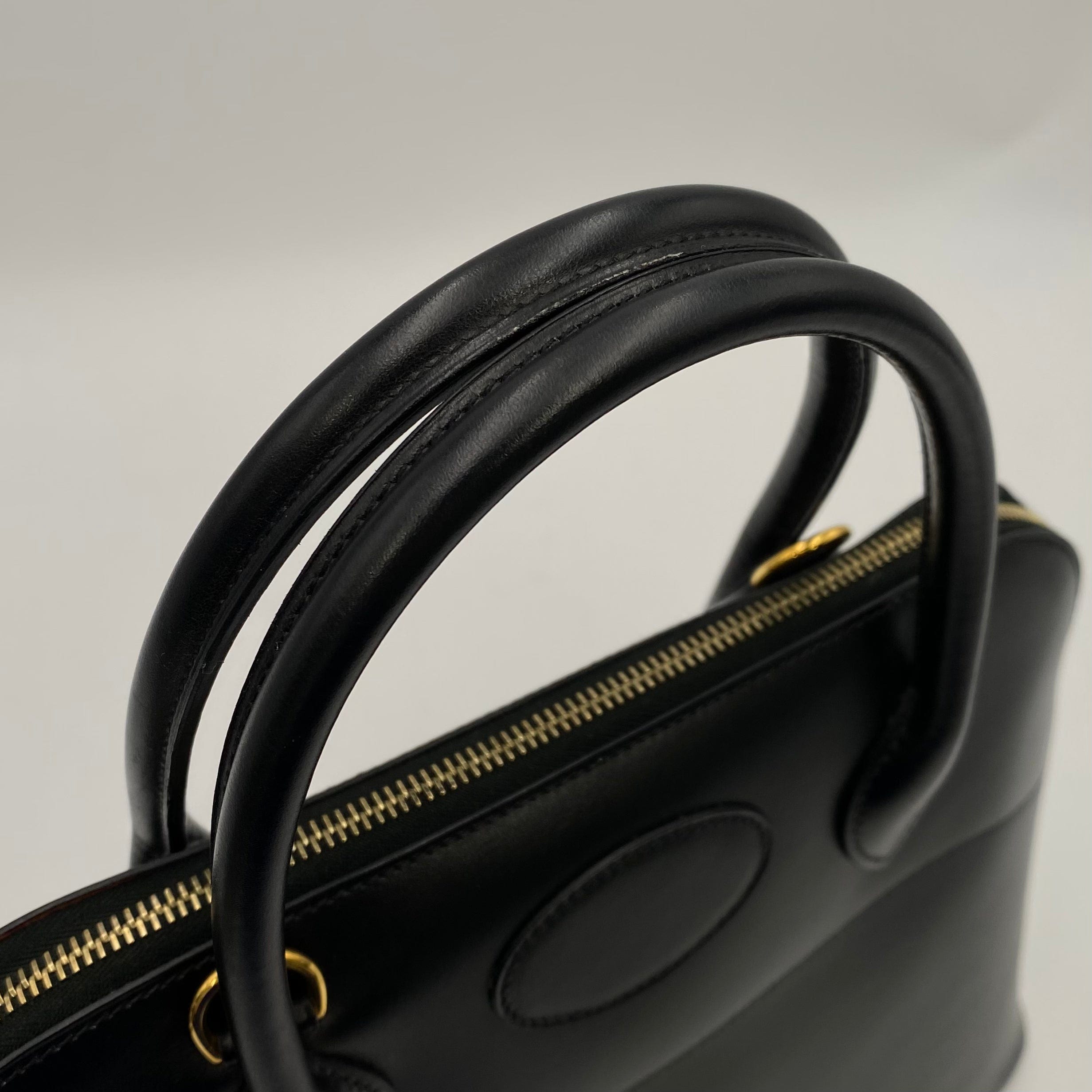 VINTAGE LOVER PURPOSE HERMES BOLIDE 31 BLACK BOXCALF HAND SHOULDER BAG □D 90219235