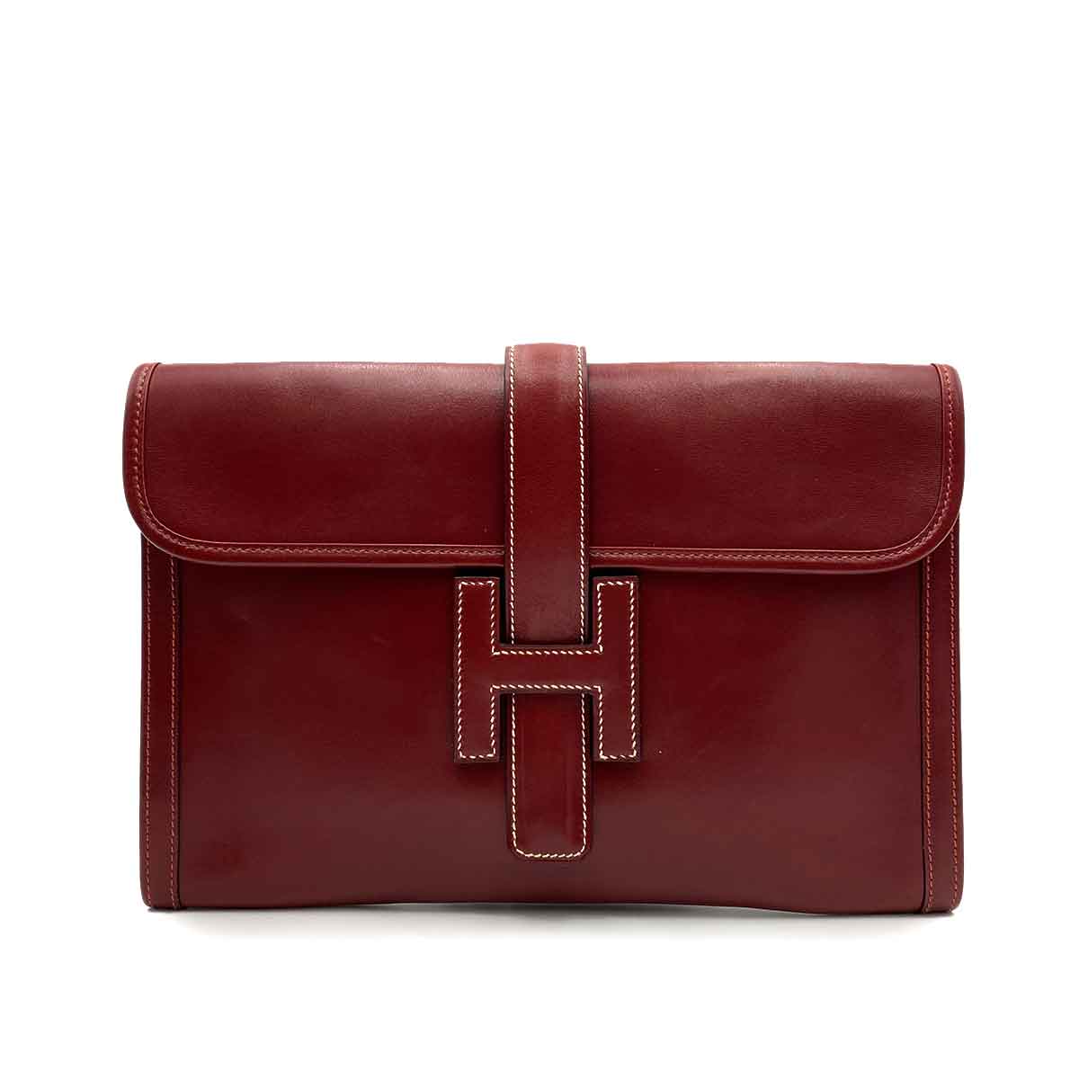 VINTAGE LOVER PURPOSE HERMES JIGE CLUTCH BAG ROUGE H BOX CARF 90232422