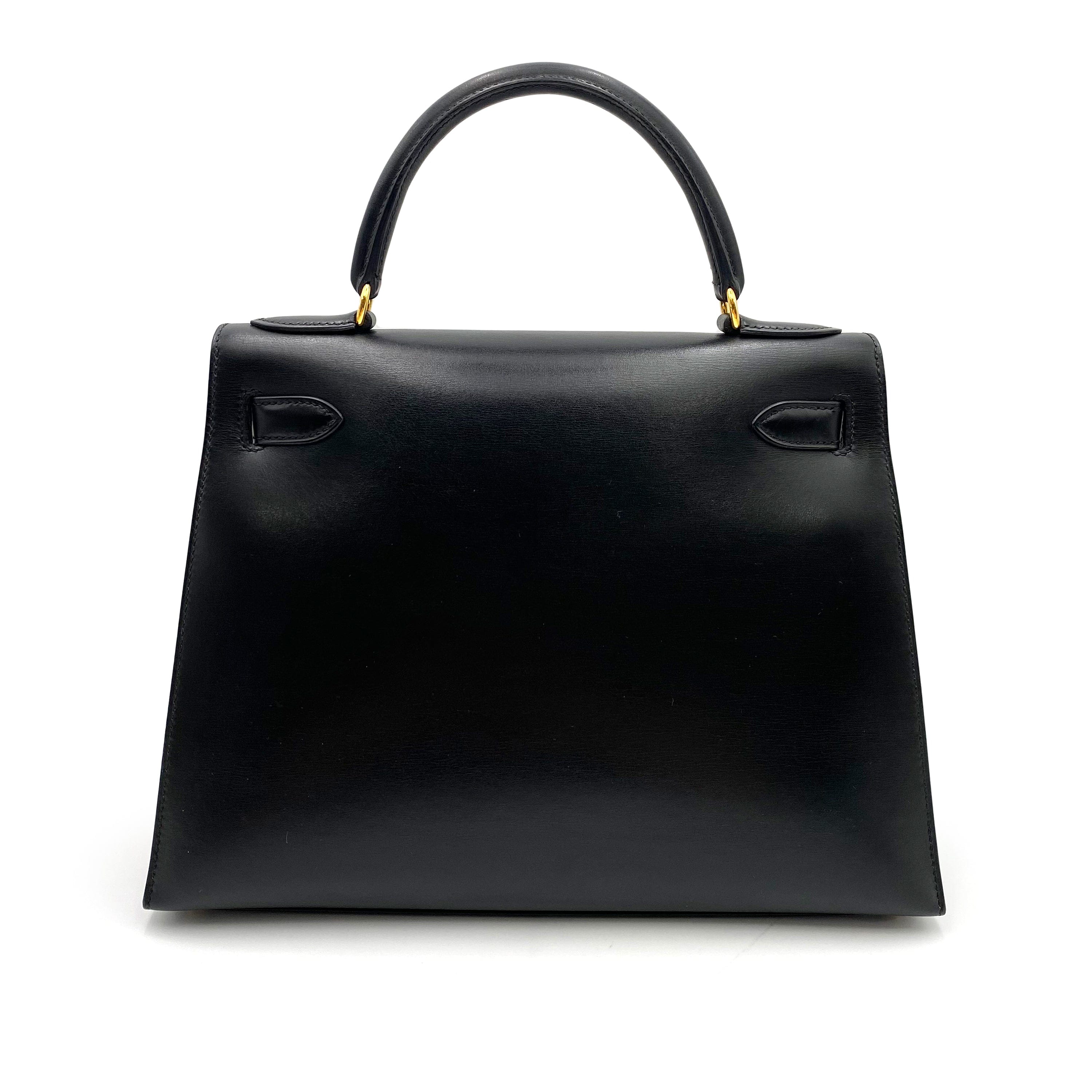 VINTAGE LOVER PURPOSE HERMES KELLY 28 SELLIER BLACK BOXCALF HAND SHOULDER BAG □C 90236751