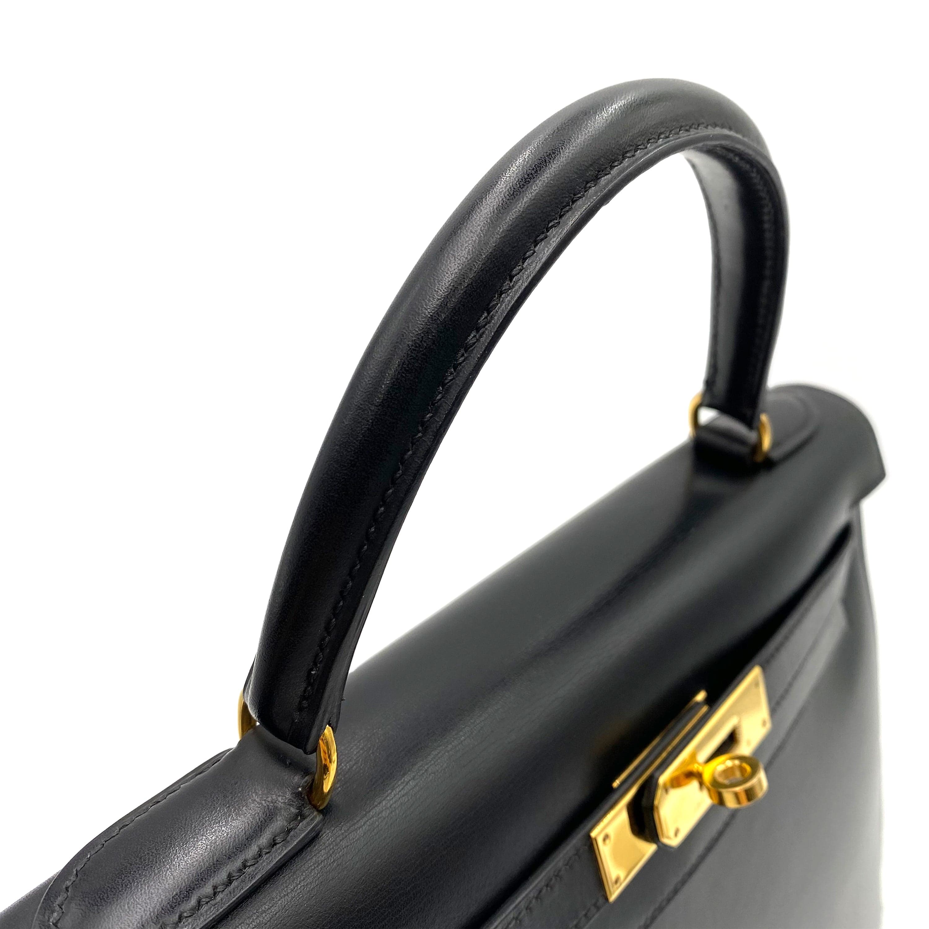 VINTAGE LOVER PURPOSE HERMES KELLY 28 SELLIER BLACK BOXCALF HAND SHOULDER BAG □C 90236751