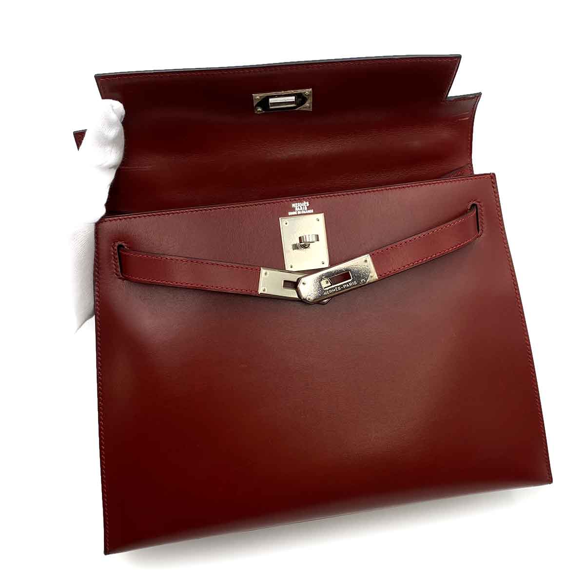 VINTAGE LOVER PURPOSE HERMES KELLY 28 SELLIER ROUGE H BOX CARF HAND SHOULDER BAG □E 90236749