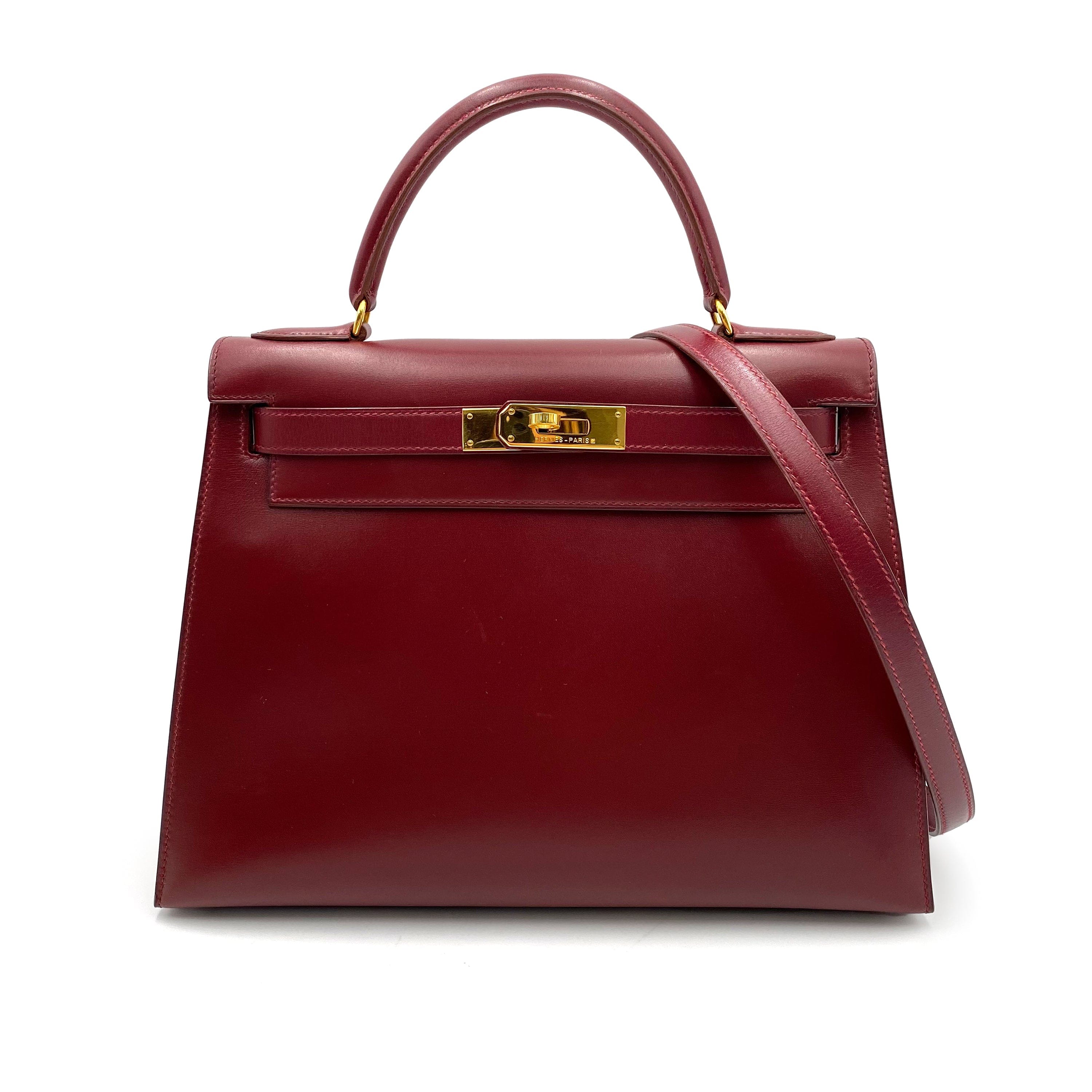 VINTAGE LOVER PURPOSE HERMES KELLY 28 SELLIER ROUGE H BOXCALF HAND SHOULDER BAG V 90237053