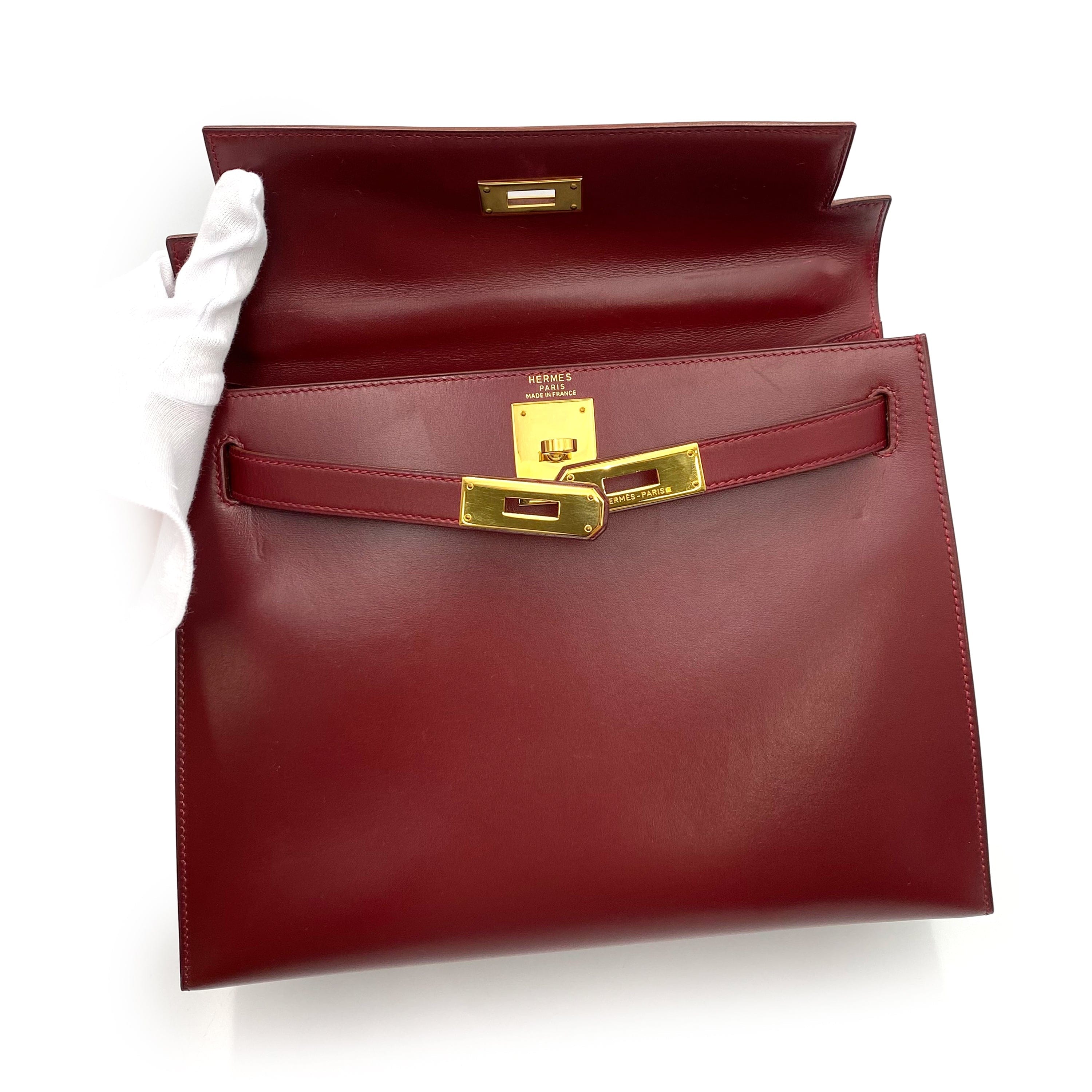 VINTAGE LOVER PURPOSE HERMES KELLY 28 SELLIER ROUGE H BOXCALF HAND SHOULDER BAG V 90237053