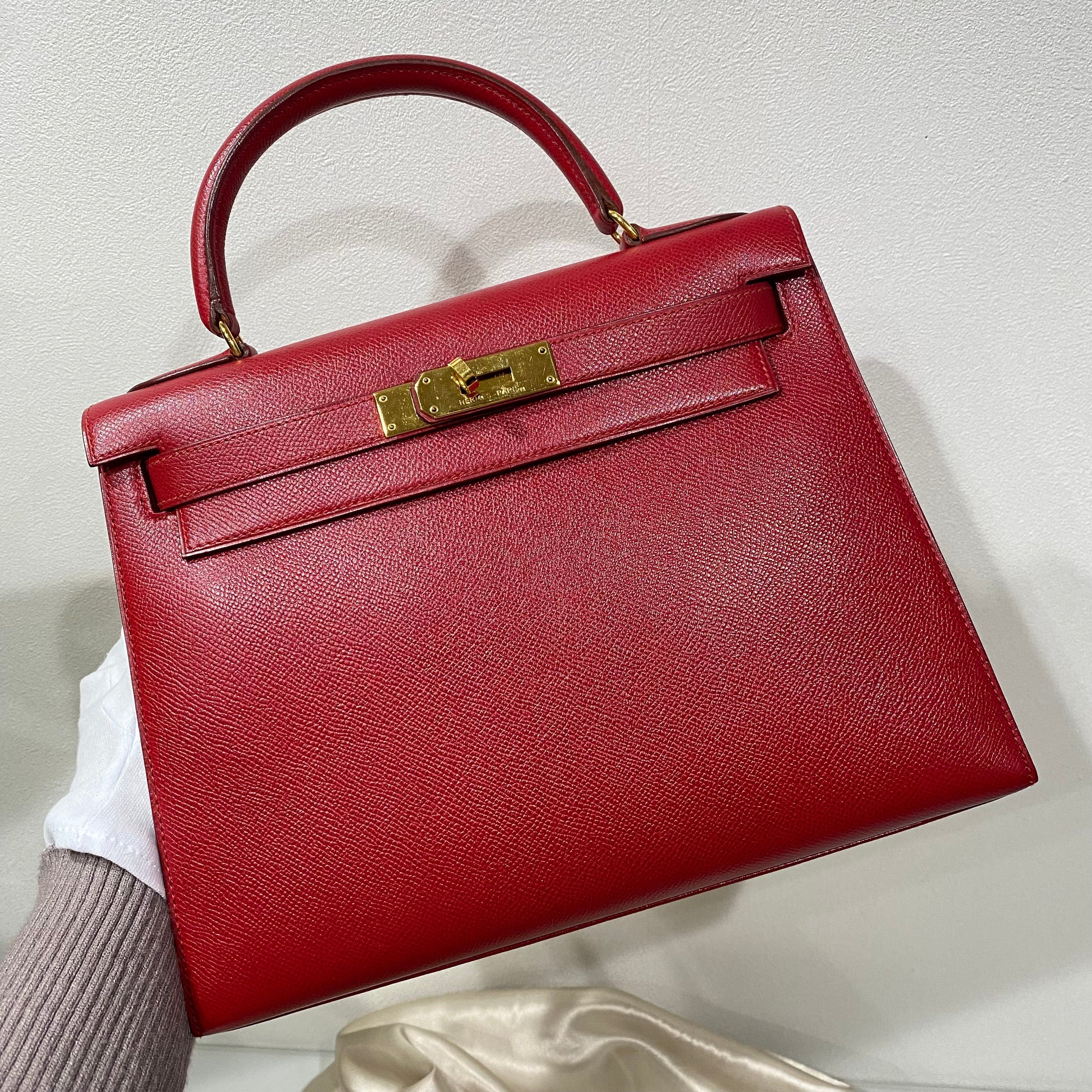 VINTAGE LOVER PURPOSE HERMES KELLY 28 SELLIER ROUGE VIF COUCHEVEL HAND BAG 〇U 90214030