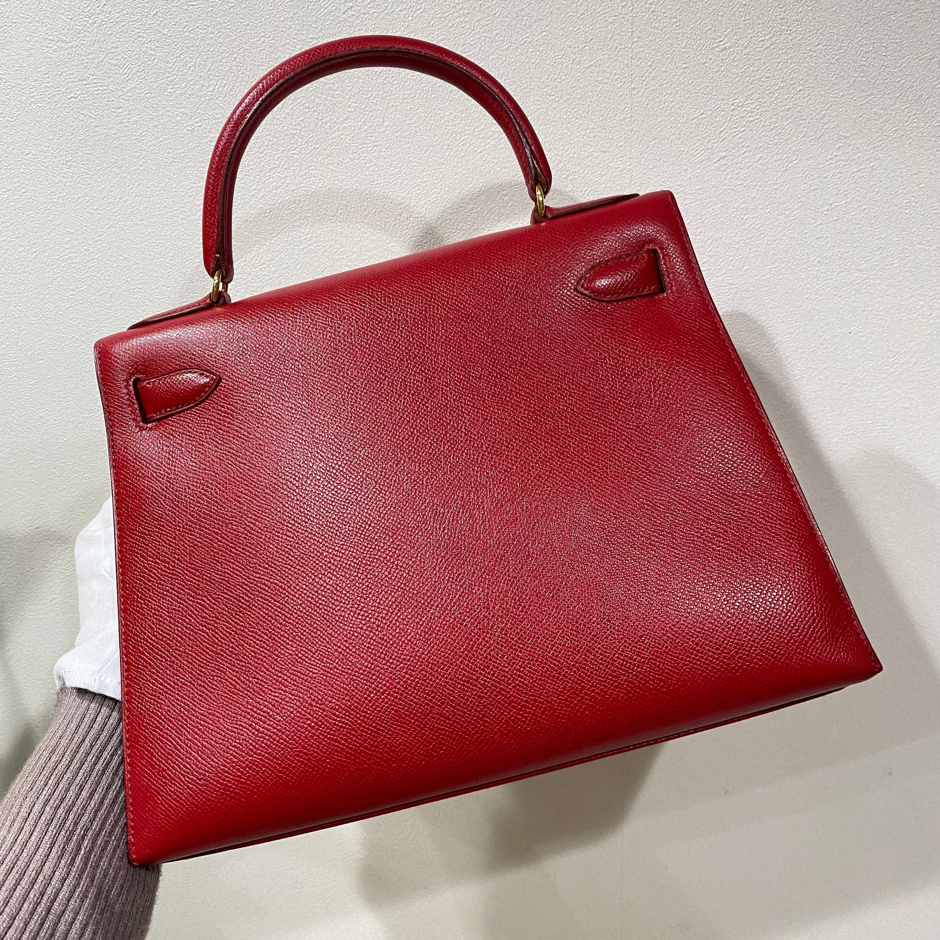 VINTAGE LOVER PURPOSE HERMES KELLY 28 SELLIER ROUGE VIF COUCHEVEL HAND BAG 〇U 90214030