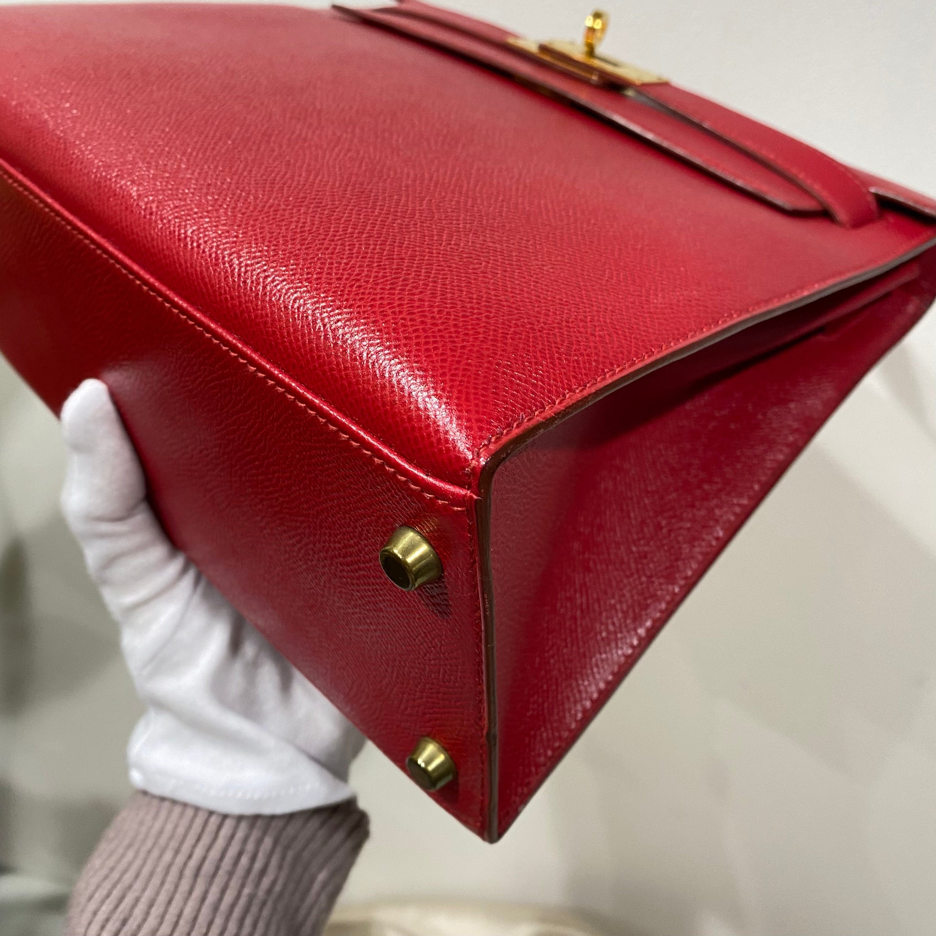 VINTAGE LOVER PURPOSE HERMES KELLY 28 SELLIER ROUGE VIF COUCHEVEL HAND BAG 〇U 90214030