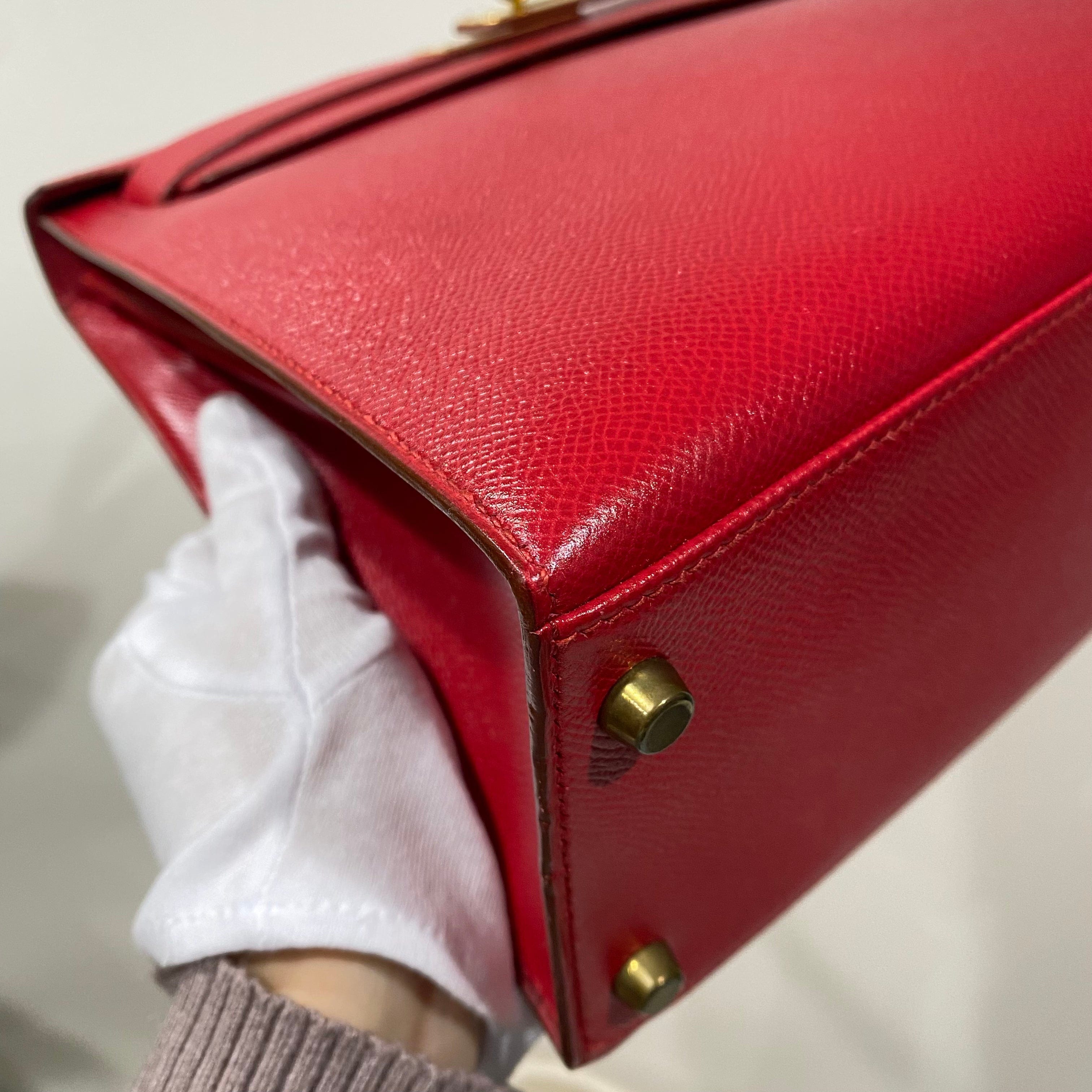 VINTAGE LOVER PURPOSE HERMES KELLY 28 SELLIER ROUGE VIF COUCHEVEL HAND BAG 〇U 90214030