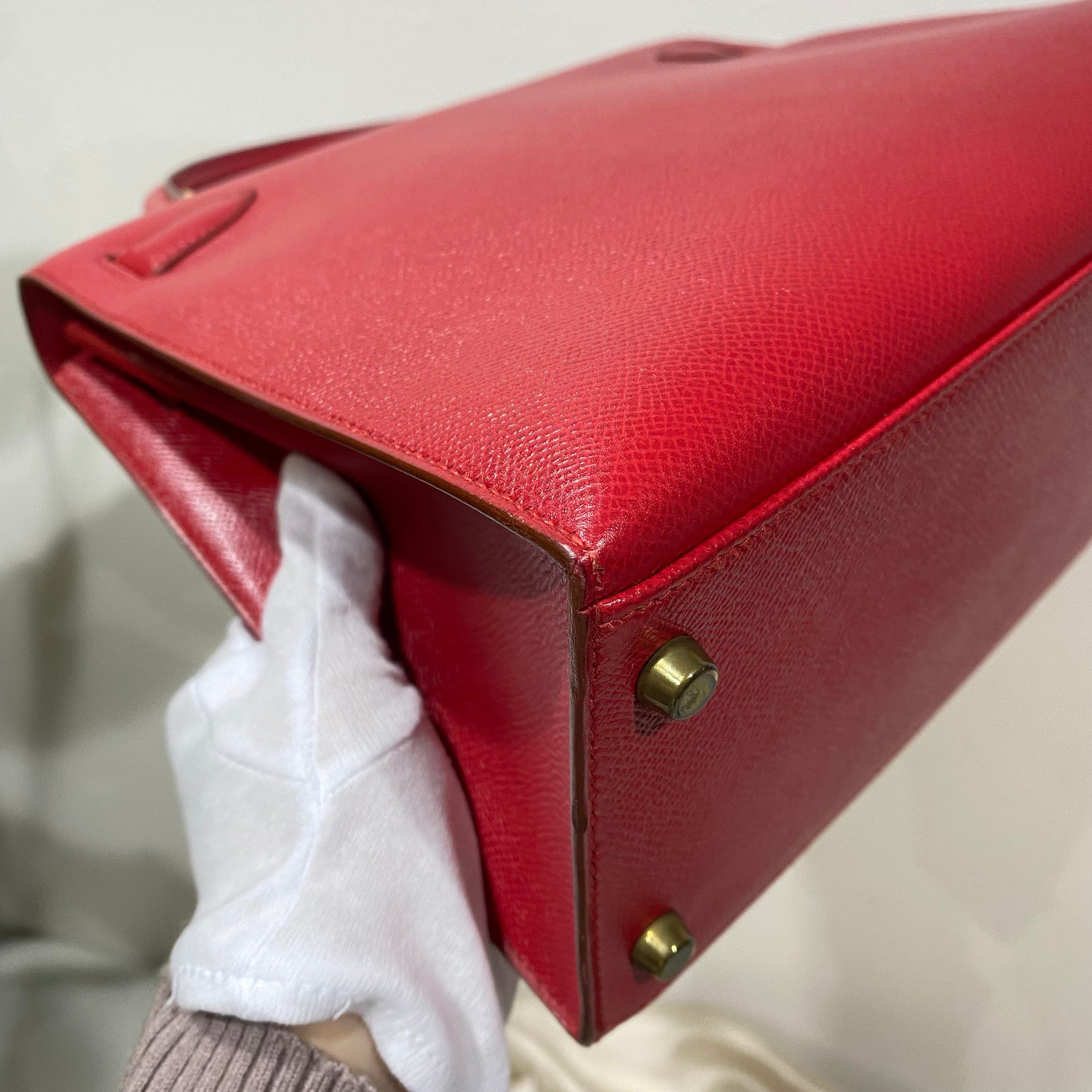 VINTAGE LOVER PURPOSE HERMES KELLY 28 SELLIER ROUGE VIF COUCHEVEL HAND BAG 〇U 90214030