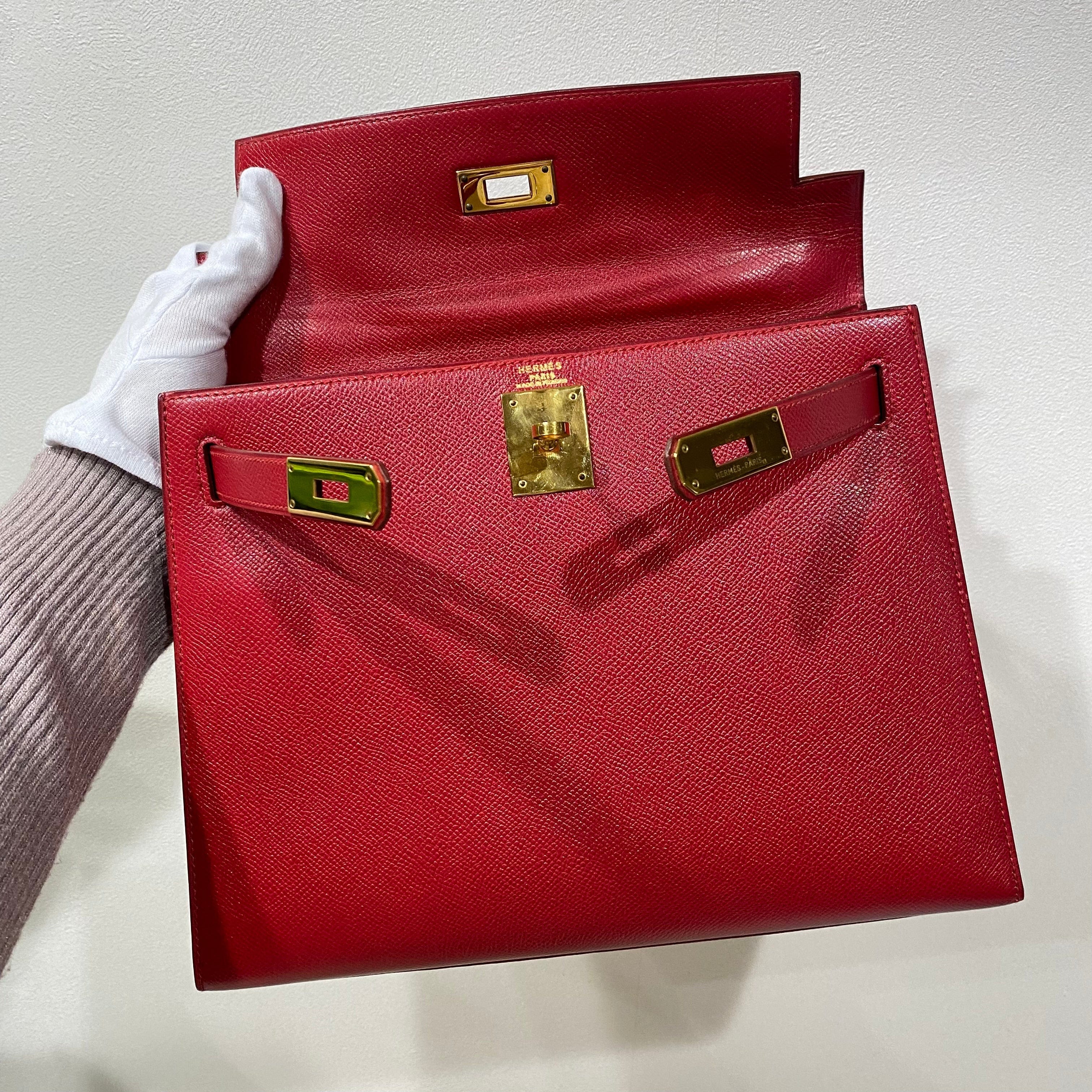 VINTAGE LOVER PURPOSE HERMES KELLY 28 SELLIER ROUGE VIF COUCHEVEL HAND BAG 〇U 90214030