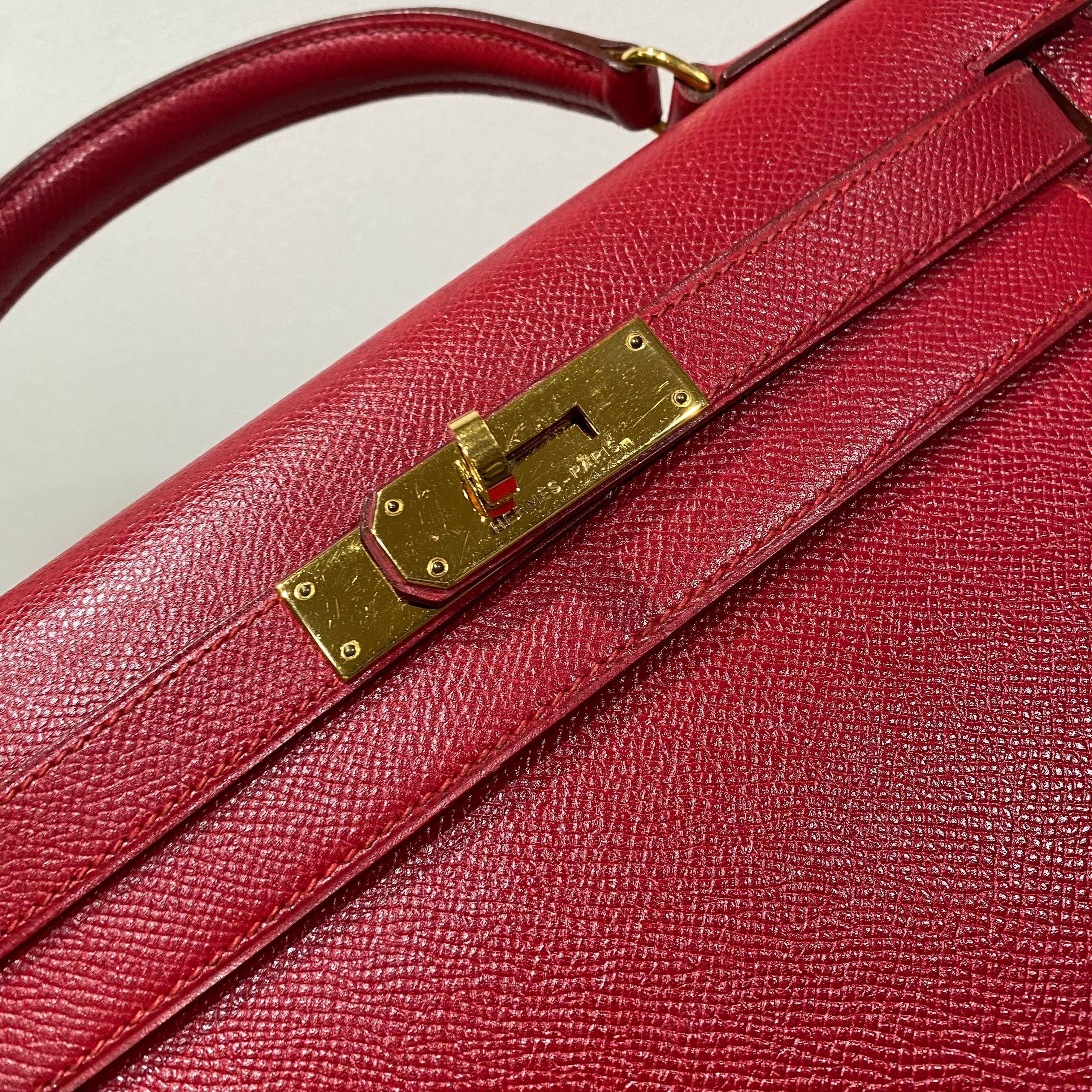 VINTAGE LOVER PURPOSE HERMES KELLY 28 SELLIER ROUGE VIF COUCHEVEL HAND BAG 〇U 90214030