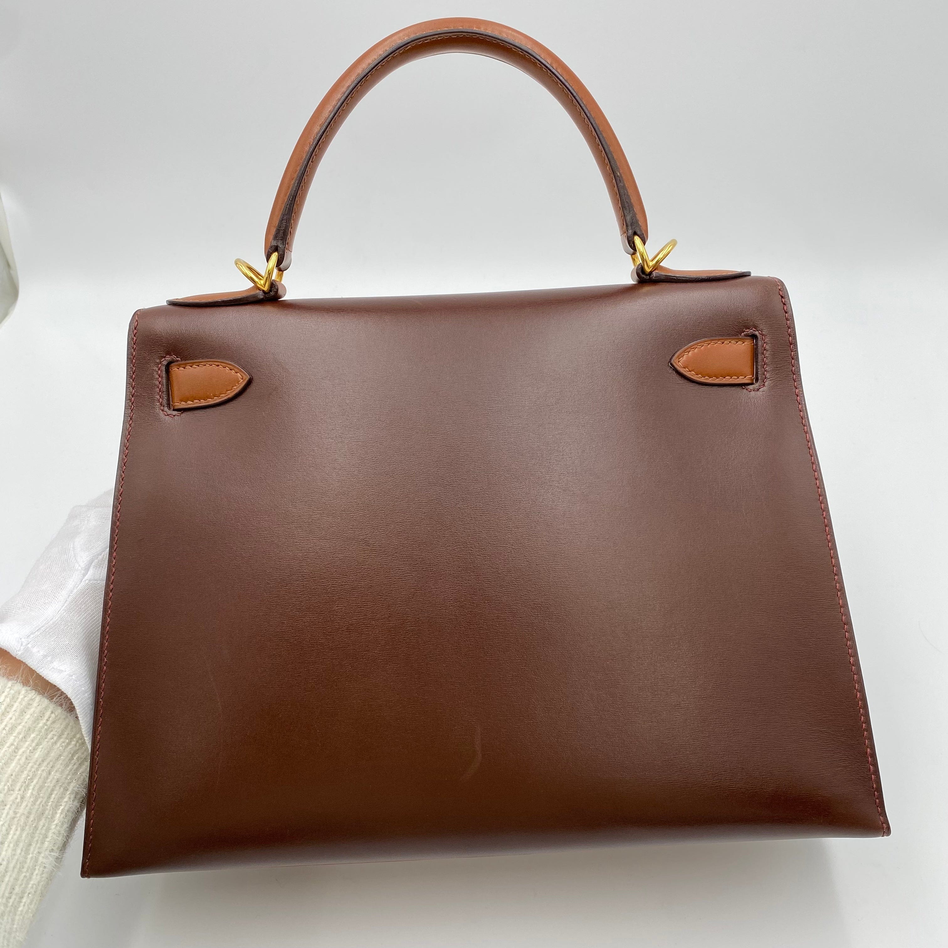 VINTAGE LOVER PURPOSE Hermes Kelly 28 Sellier Tricolour Boxcalf GHW #F Square