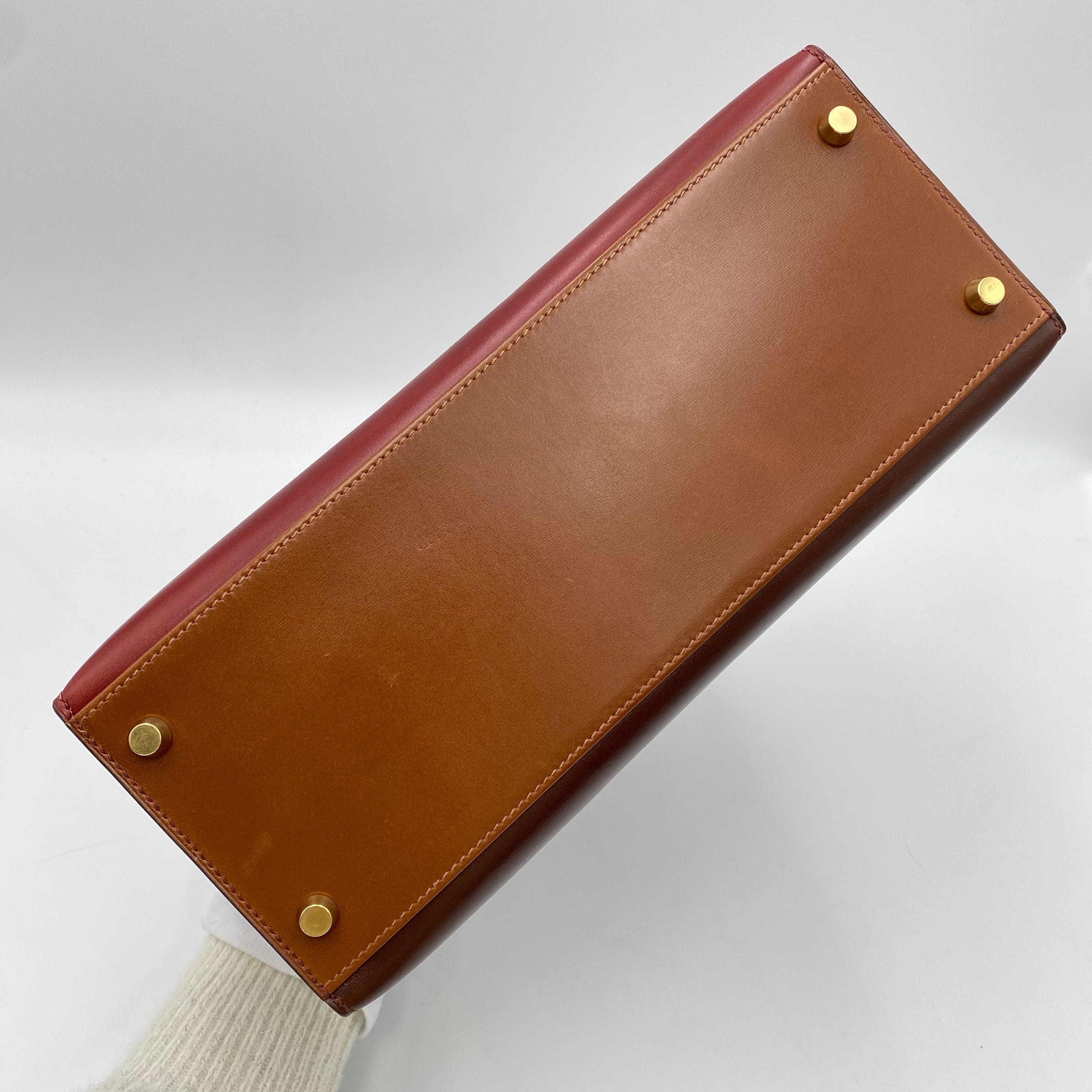 VINTAGE LOVER PURPOSE Hermes Kelly 28 Sellier Tricolour Boxcalf GHW #F Square