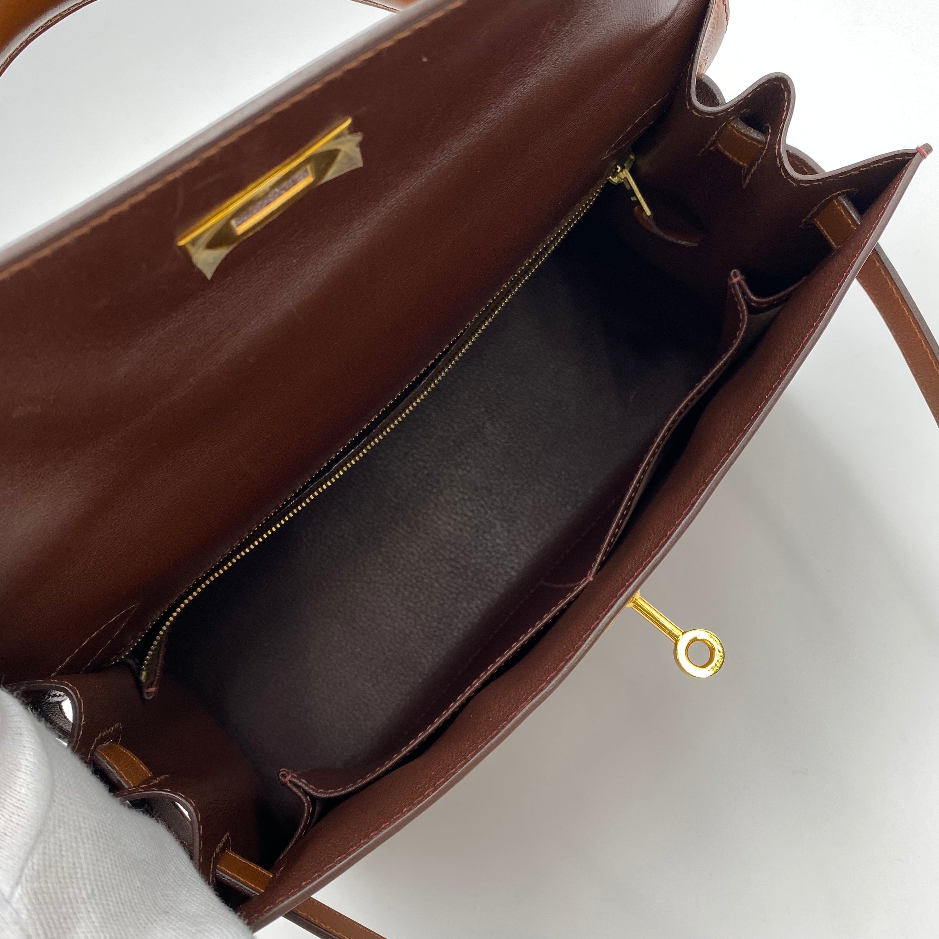 VINTAGE LOVER PURPOSE Hermes Kelly 28 Sellier Tricolour Boxcalf GHW #F Square