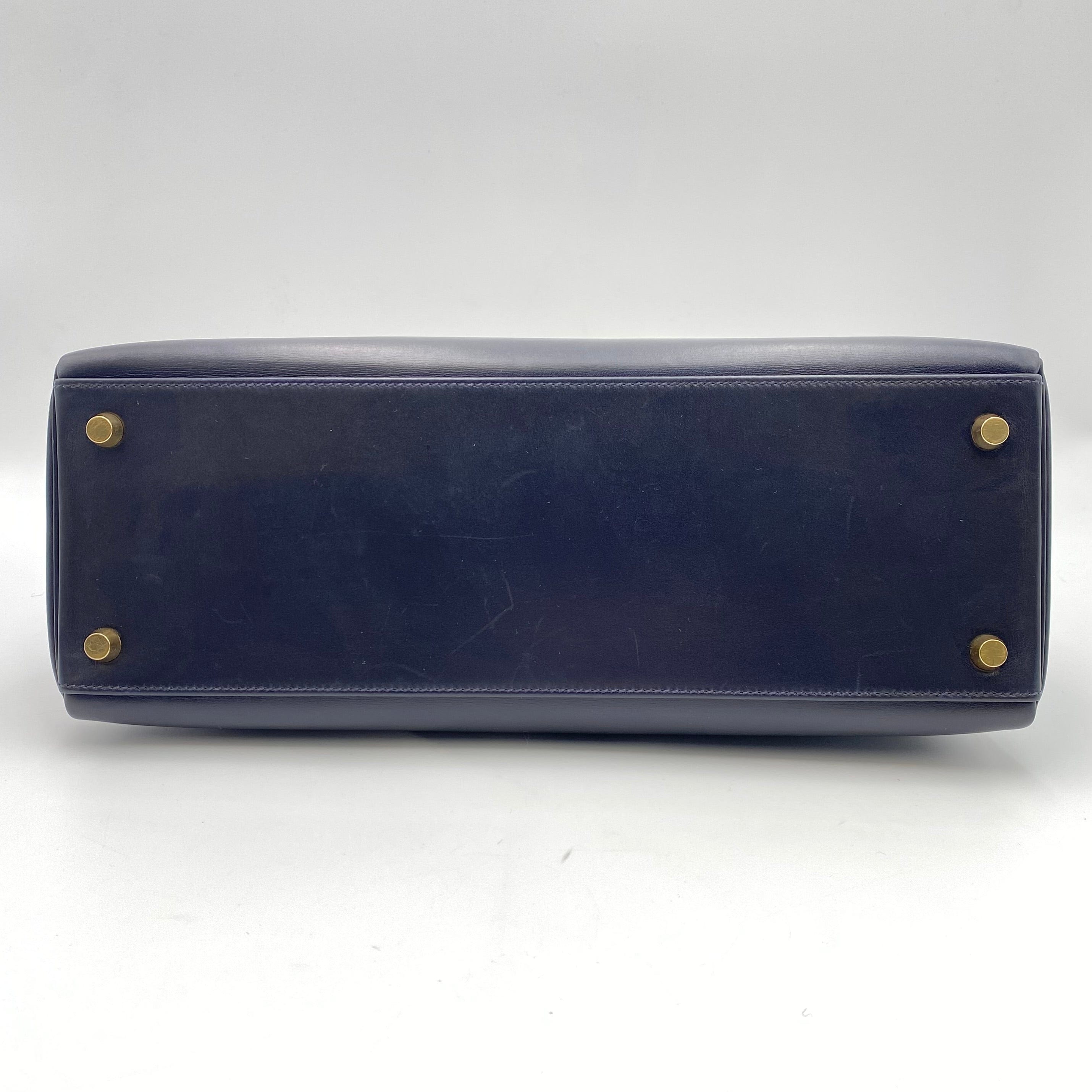 VINTAGE LOVER PURPOSE HERMES KELLY 32 NAVY BOXCALF HAND SHOULDER BAG □D 90226101