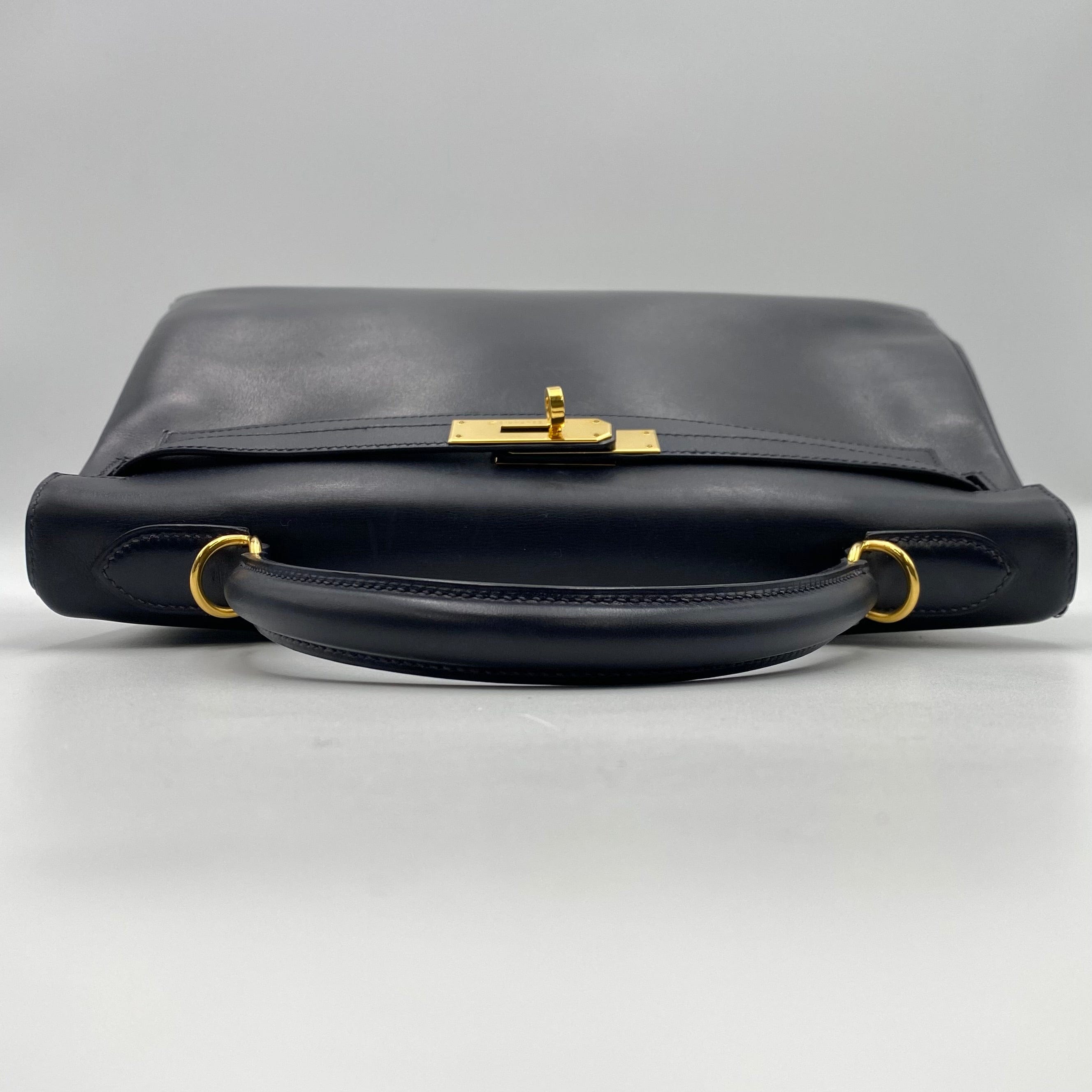 VINTAGE LOVER PURPOSE HERMES KELLY 32 NAVY BOXCALF HAND SHOULDER BAG □D 90226101