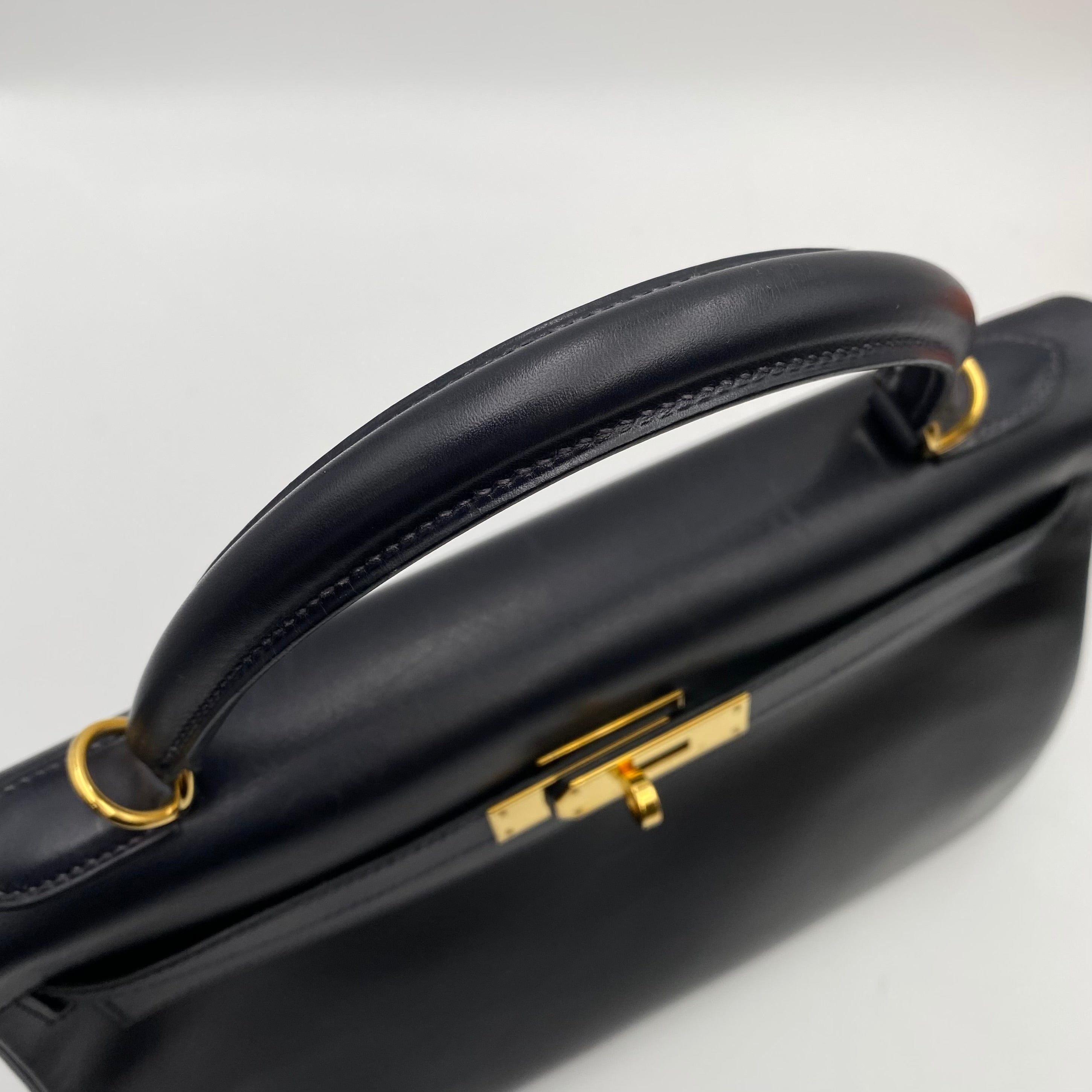 VINTAGE LOVER PURPOSE HERMES KELLY 32 NAVY BOXCALF HAND SHOULDER BAG □D 90226101