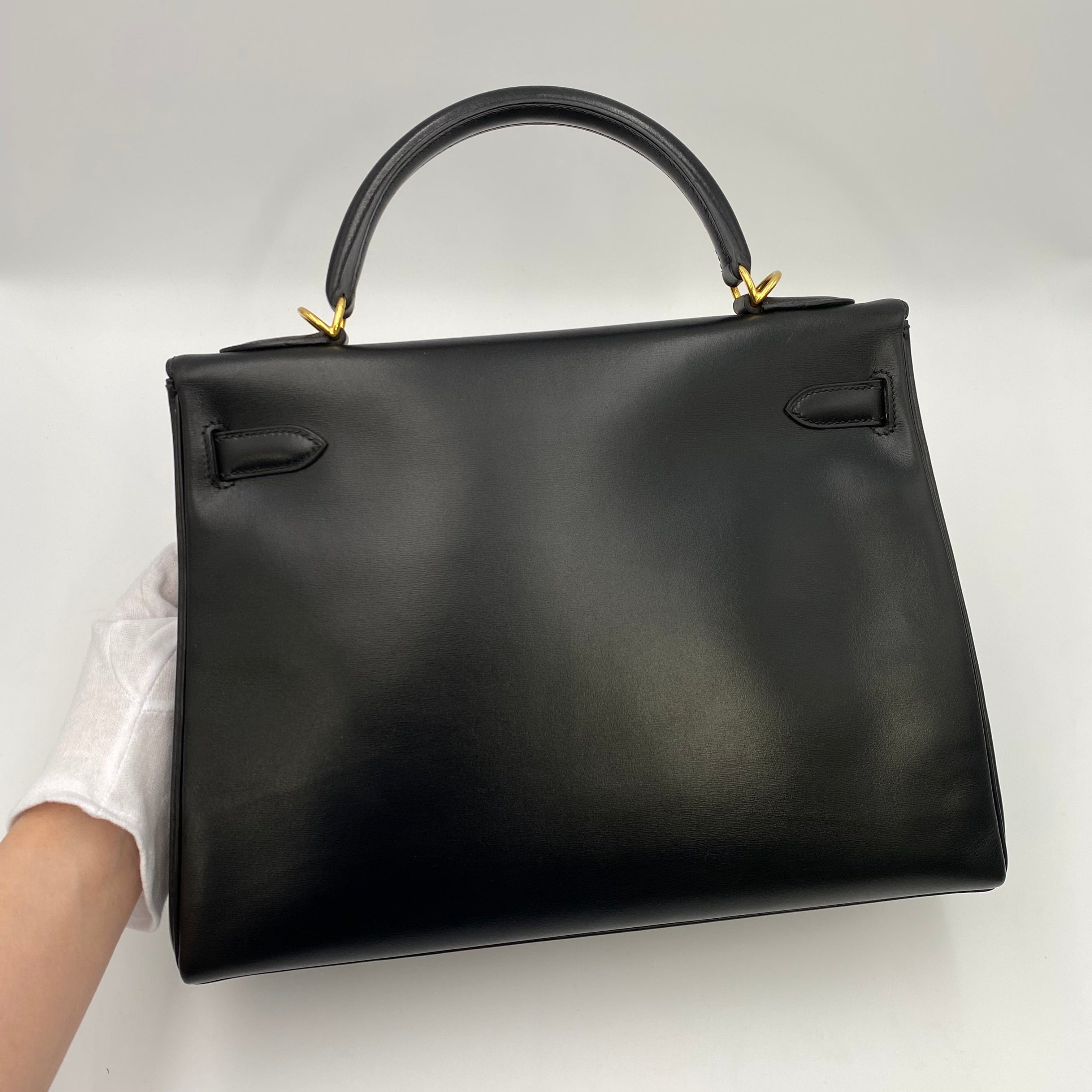 VINTAGE LOVER PURPOSE HERMES KELLY 32 RETOURNE BLACK BOXCALF HAND SHOULDER BAG □F 90219636