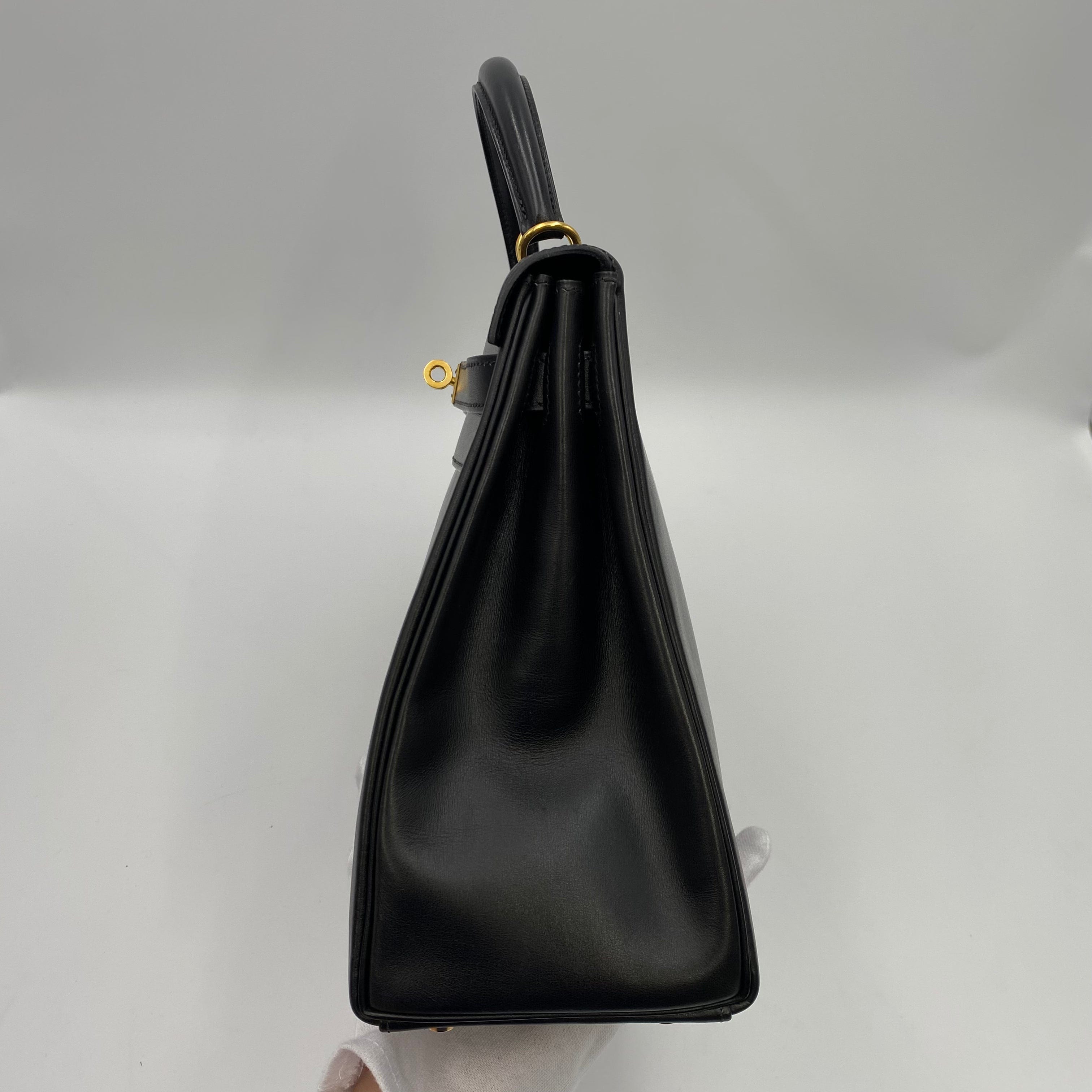 VINTAGE LOVER PURPOSE HERMES KELLY 32 RETOURNE BLACK BOXCALF HAND SHOULDER BAG □F 90219636