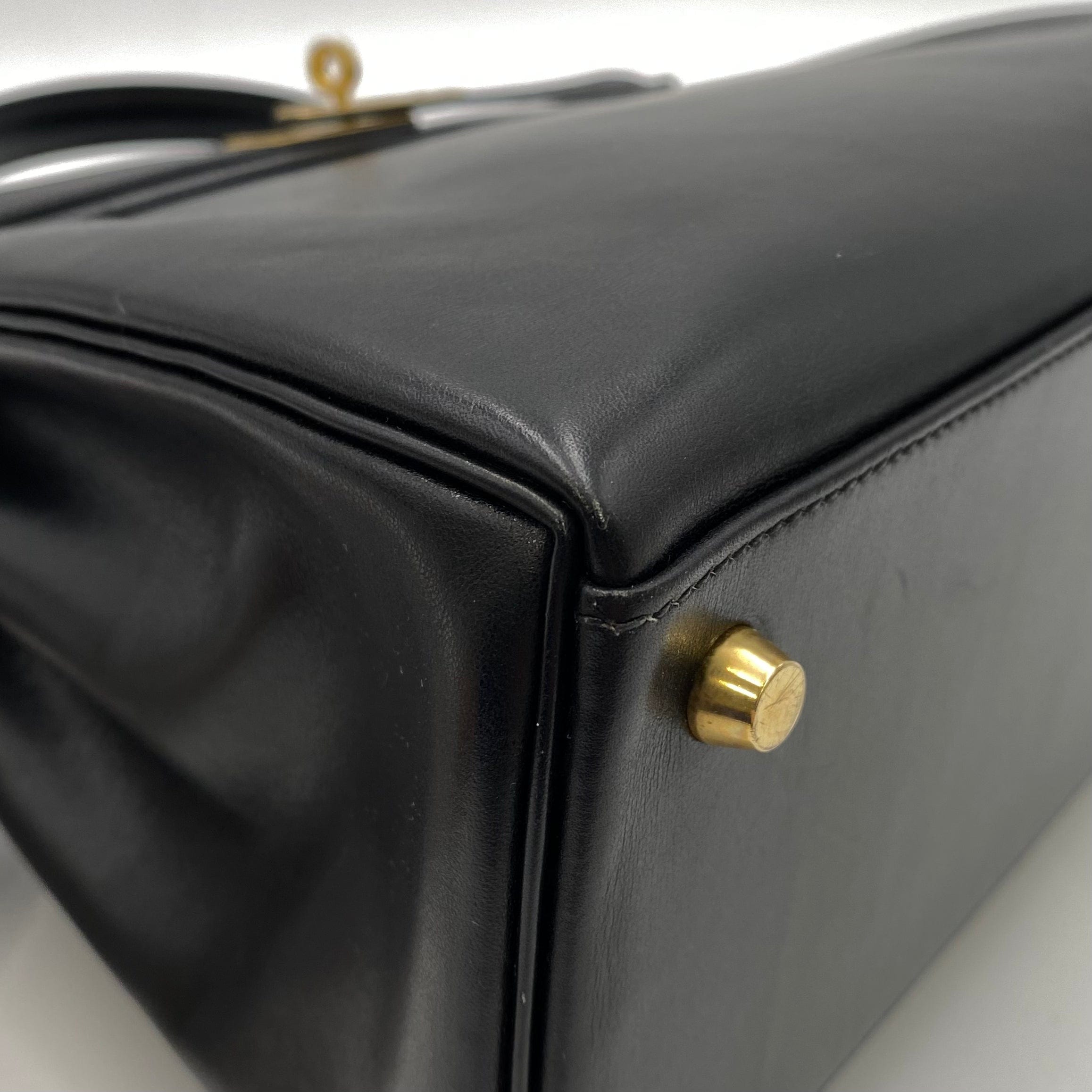 VINTAGE LOVER PURPOSE HERMES KELLY 32 RETOURNE BLACK BOXCALF HAND SHOULDER BAG □F 90219636