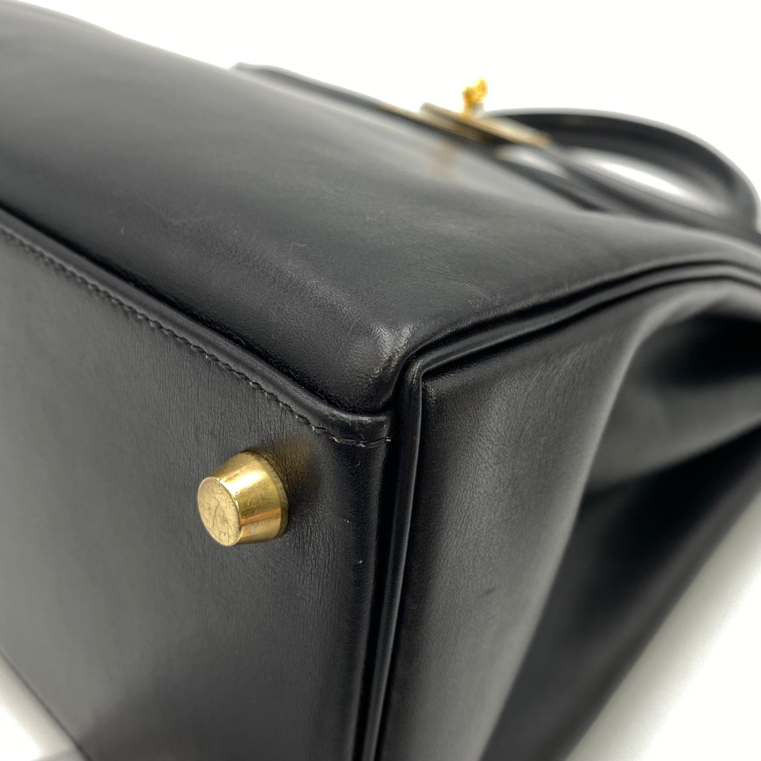 VINTAGE LOVER PURPOSE HERMES KELLY 32 RETOURNE BLACK BOXCALF HAND SHOULDER BAG □F 90219636