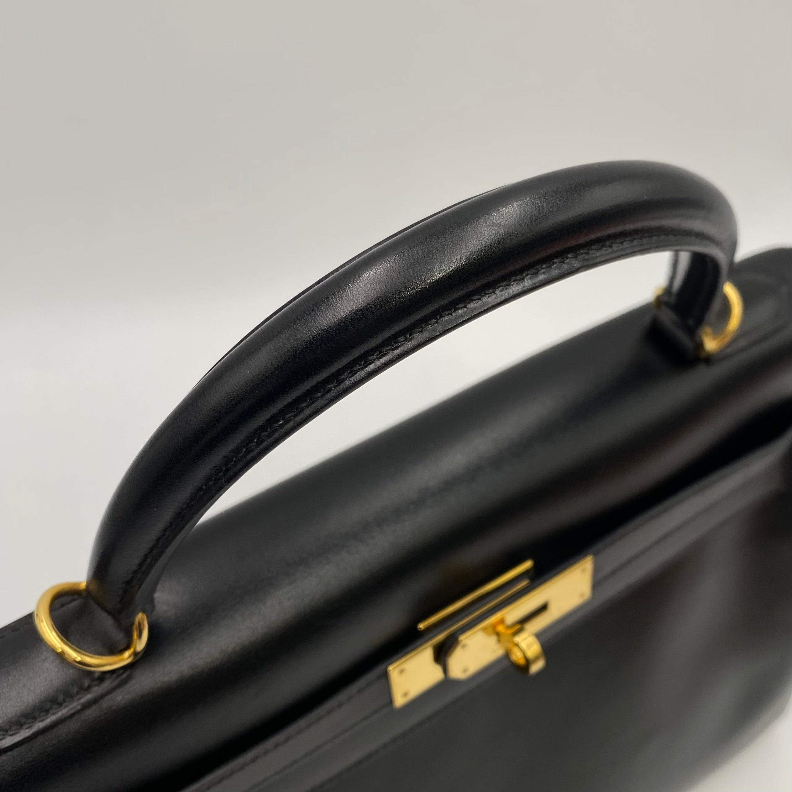 VINTAGE LOVER PURPOSE HERMES KELLY 32 RETOURNE BLACK BOXCALF HAND SHOULDER BAG □F 90219636